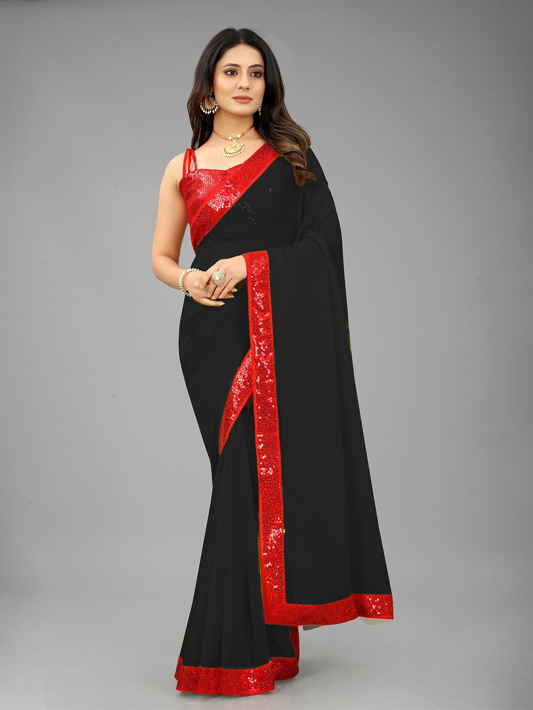 

Reeta Fashion Sequinned Pure Georgette Saree, Black