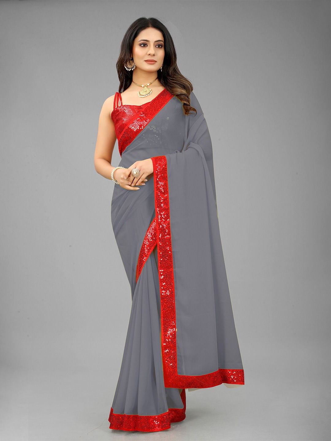 

Reeta Fashion Sequinned Pure Georgette Saree, Grey