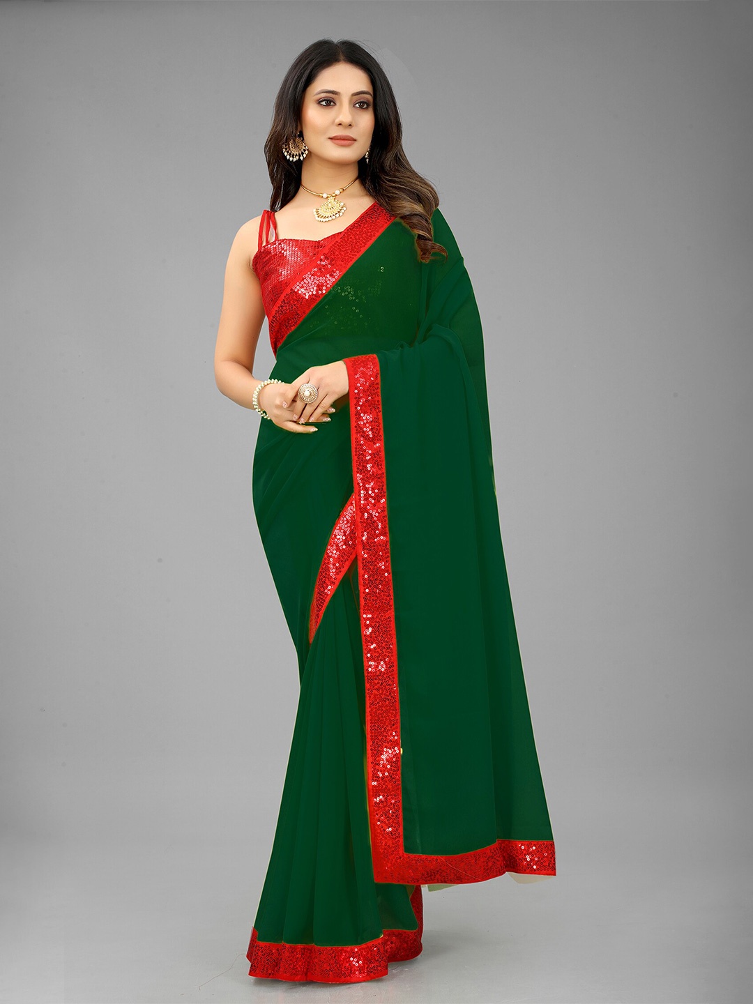 

Reeta Fashion Sequinned Pure Georgette Saree, Green