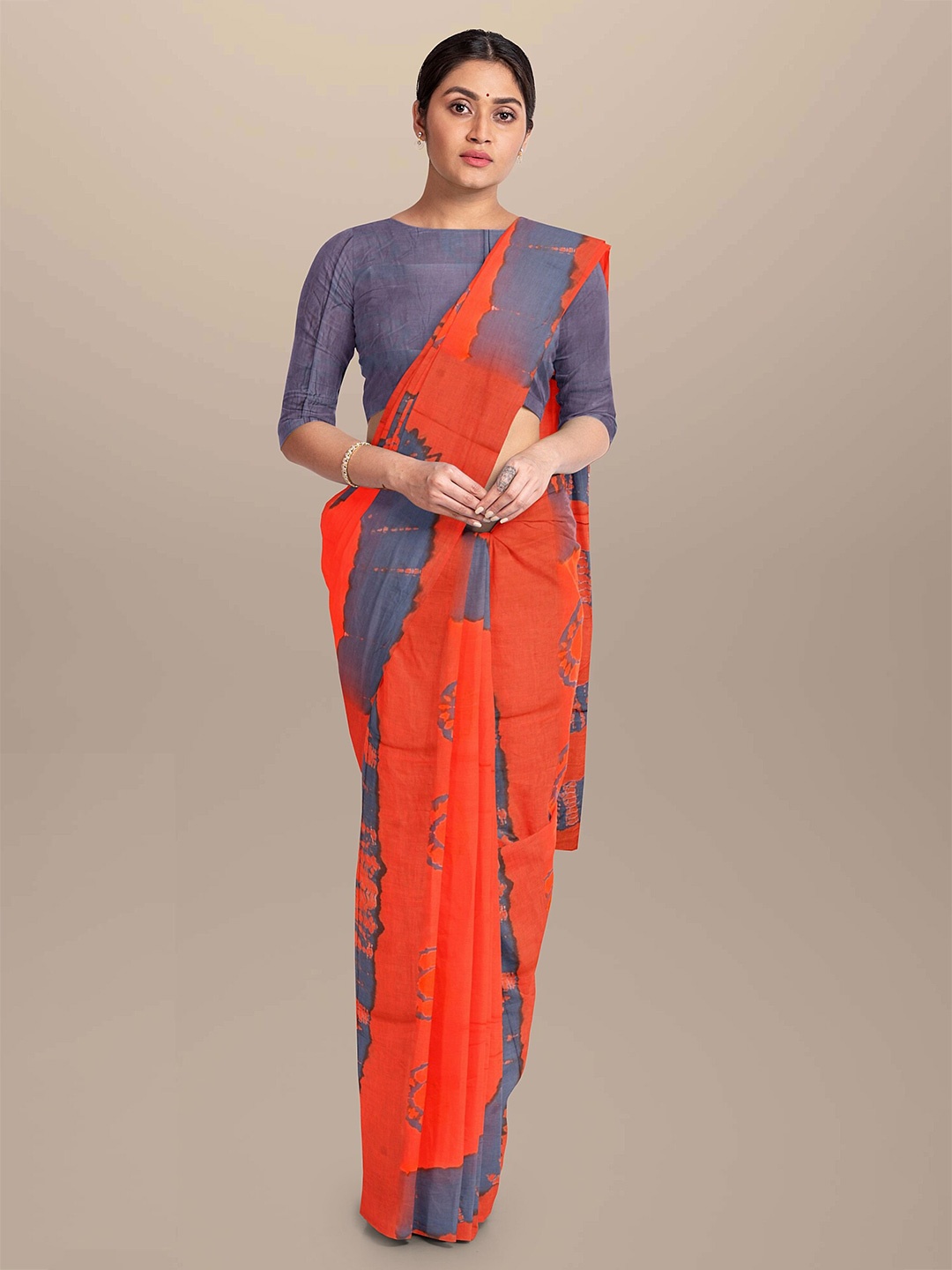 

JAIPURI BLOCK PRINT Bandhani Pure Cotton Bagru Saree, Red
