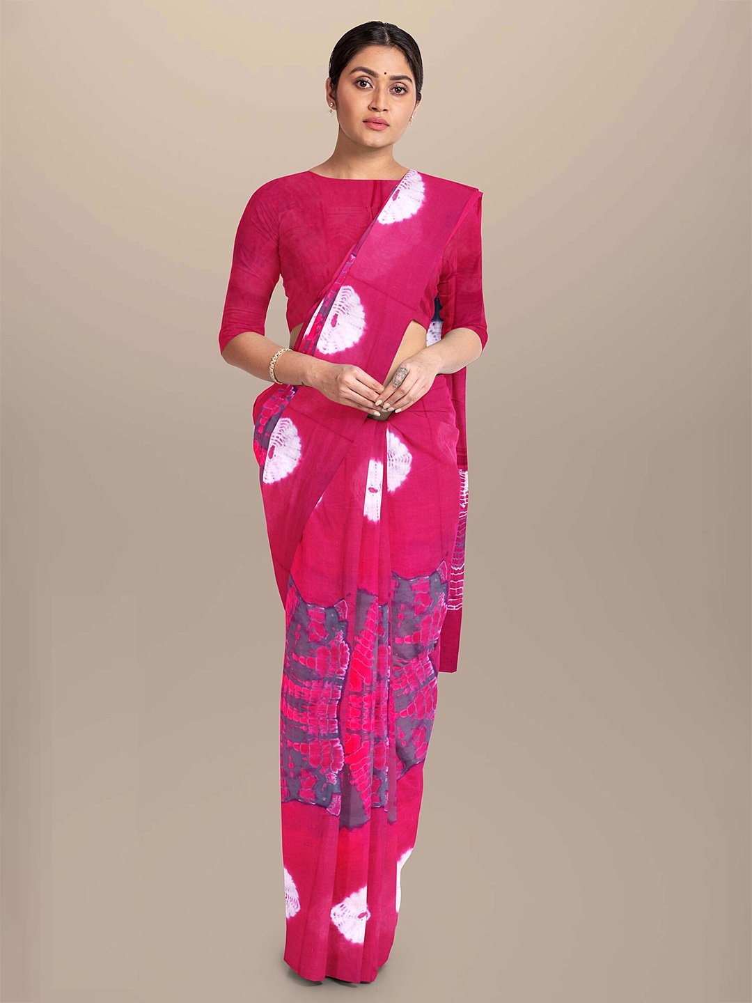 

JAIPURI BLOCK PRINT Tie and Dye Pure Cotton Bandhani Saree, Pink