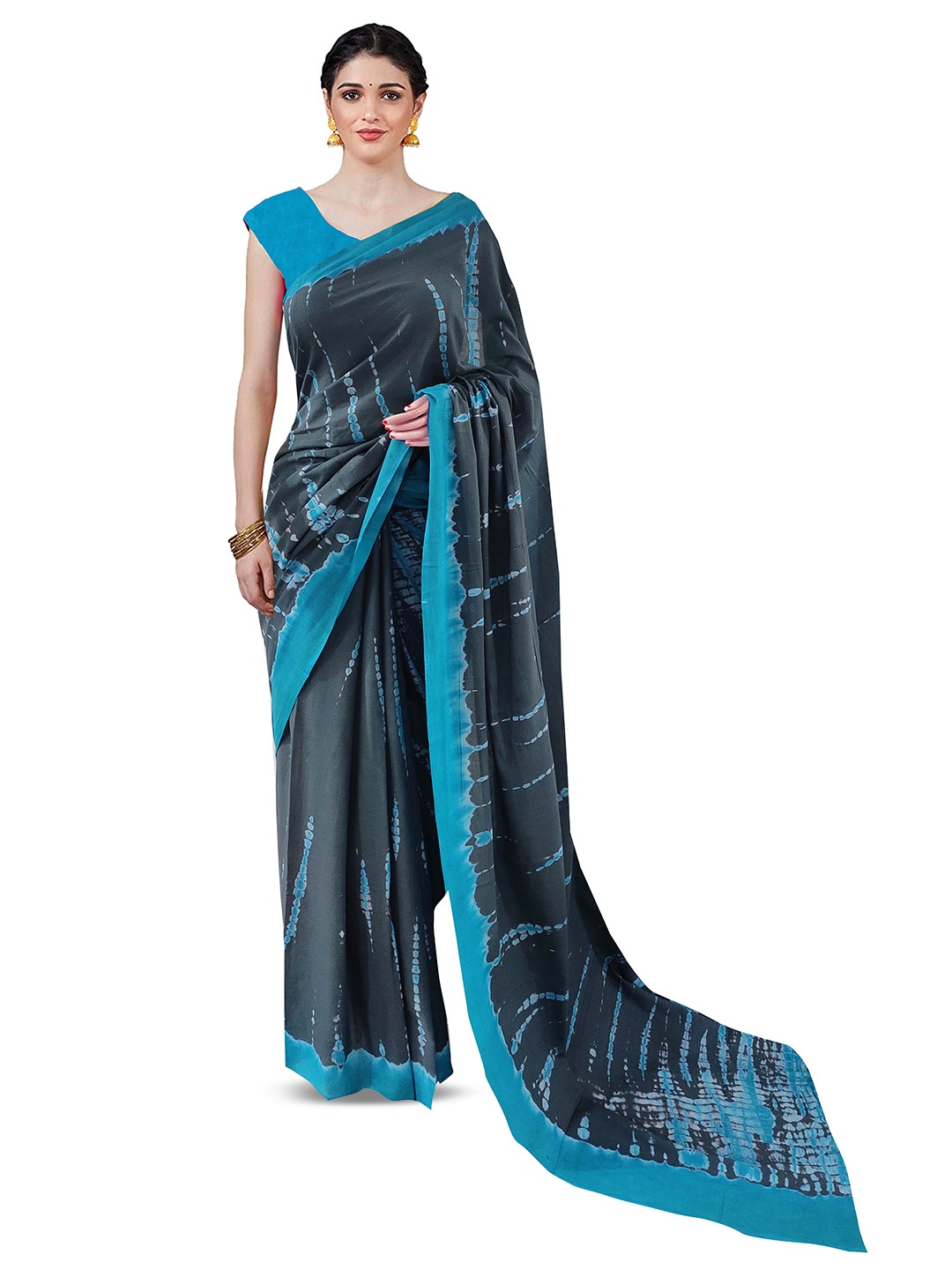 

JAIPURI BLOCK PRINT Leheriya Printed Pure Cotton Block Print Saree, Grey