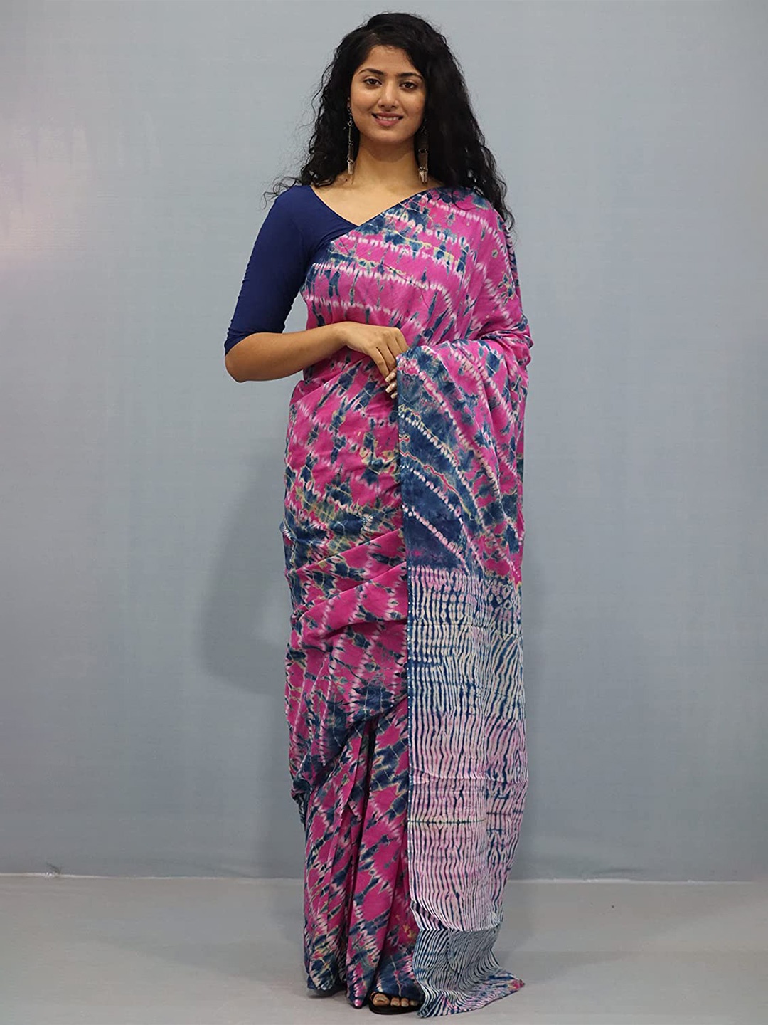 

JAIPURI BLOCK PRINT Leheriya Pure Cotton Block Print Saree, Pink