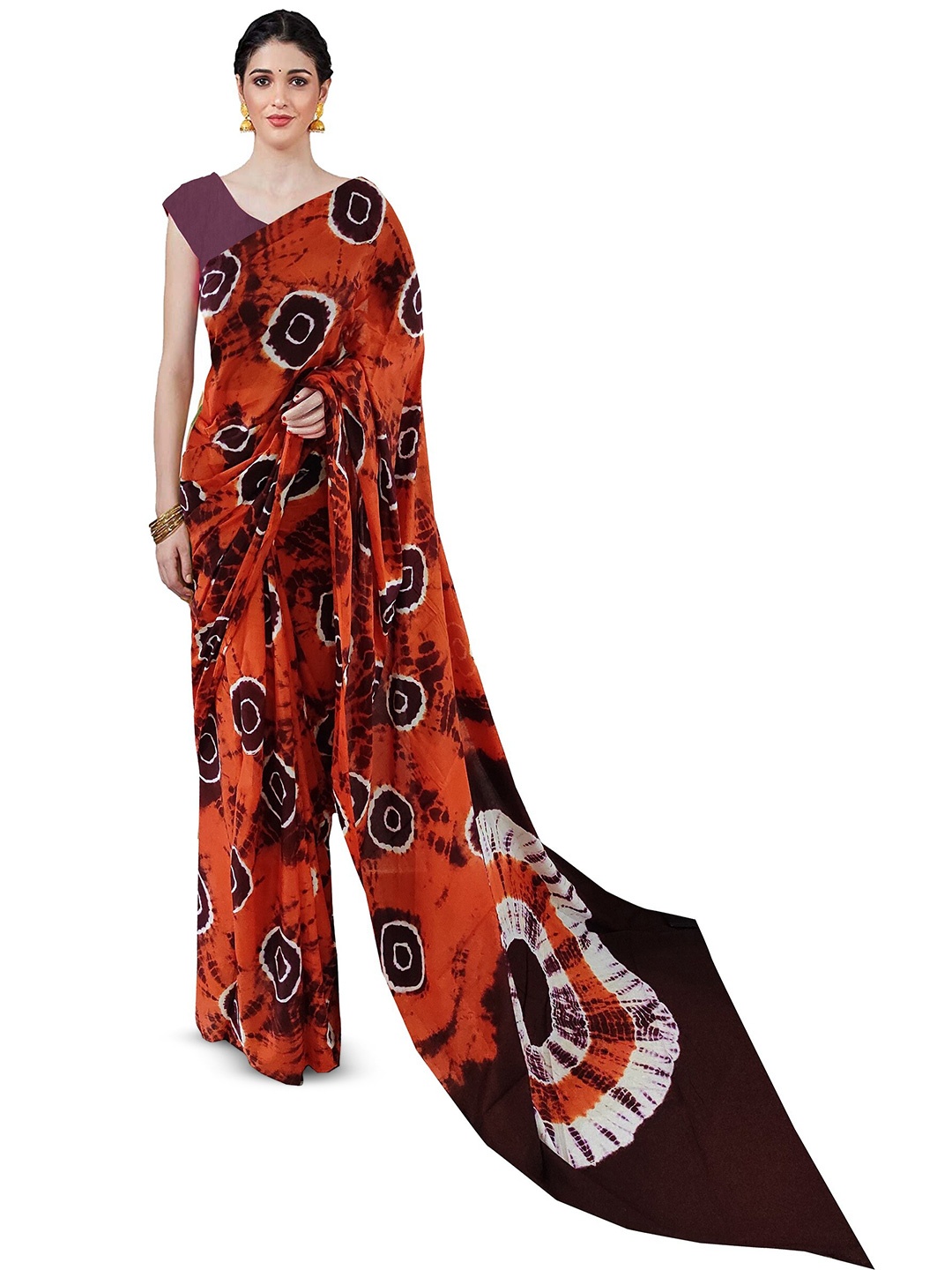 

JAIPURI BLOCK PRINT Tie and Dye Pure Cotton Saree, Orange