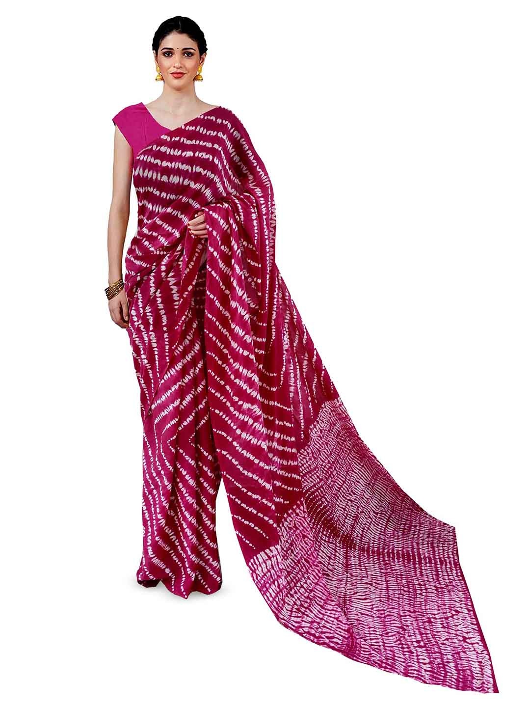 

JAIPURI BLOCK PRINT Leheriya Printed Pure Cotton Saree, Pink