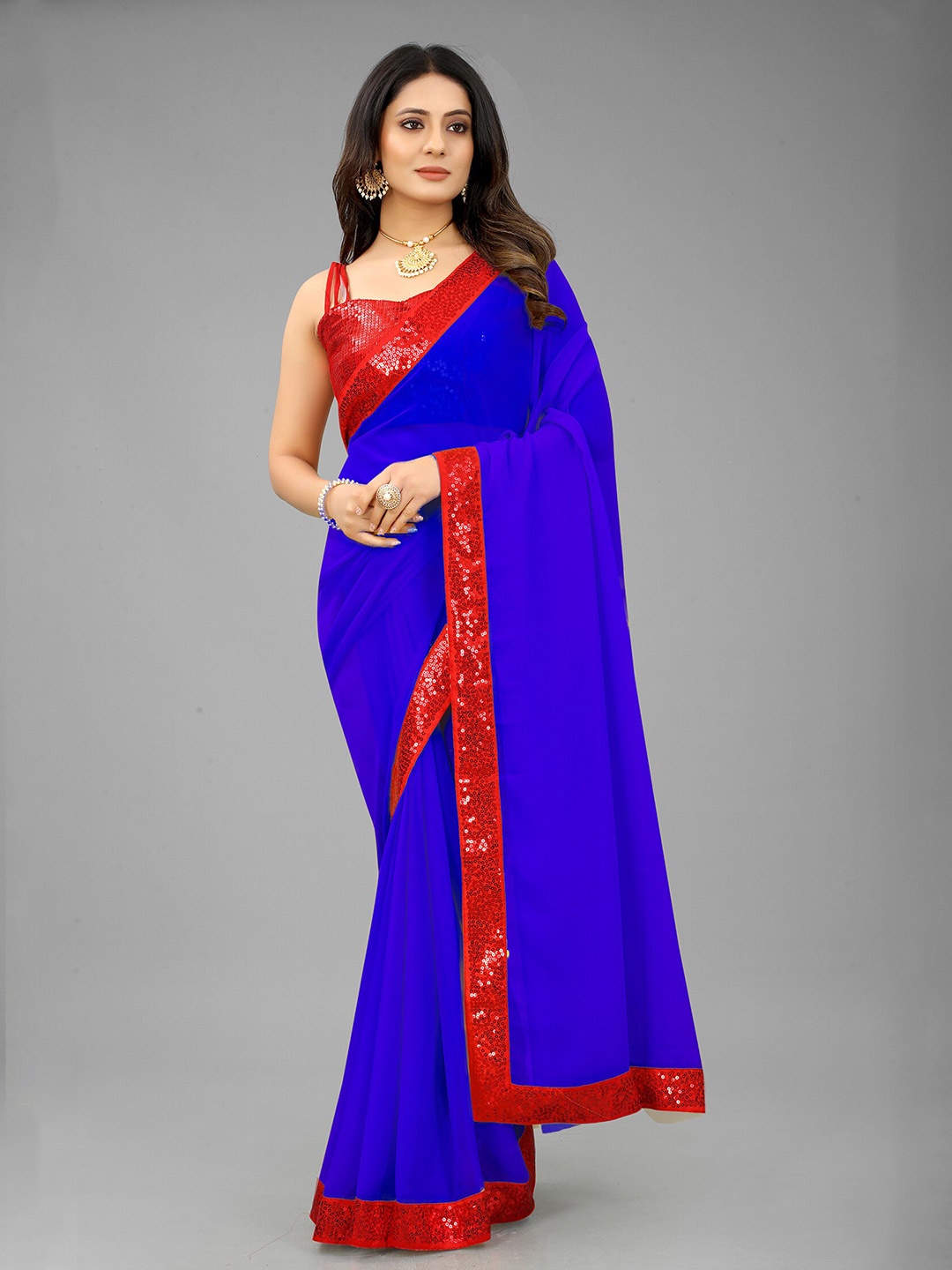 

Reeta Fashion Sequinned Pure Georgette Saree, Blue