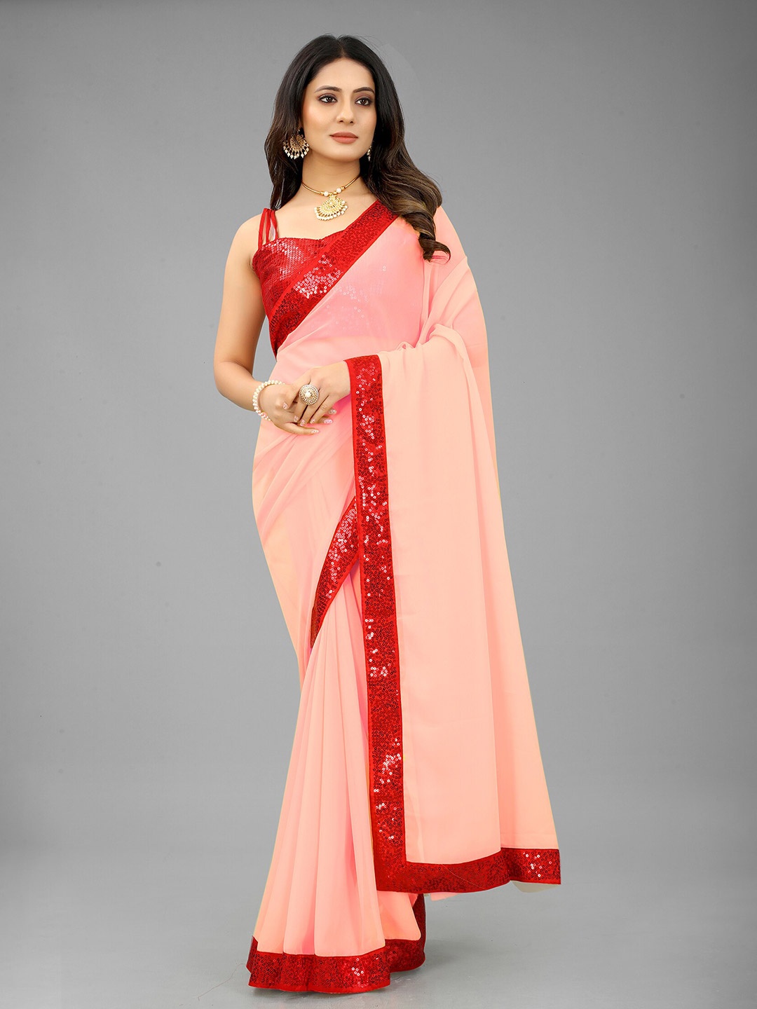 

Reeta Fashion Sequinned Pure Georgette Saree, Peach