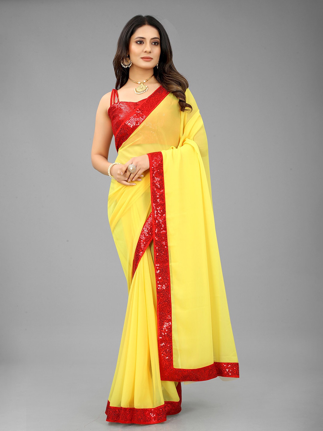 

Reeta Fashion Sequinned Pure Georgette Saree, Yellow