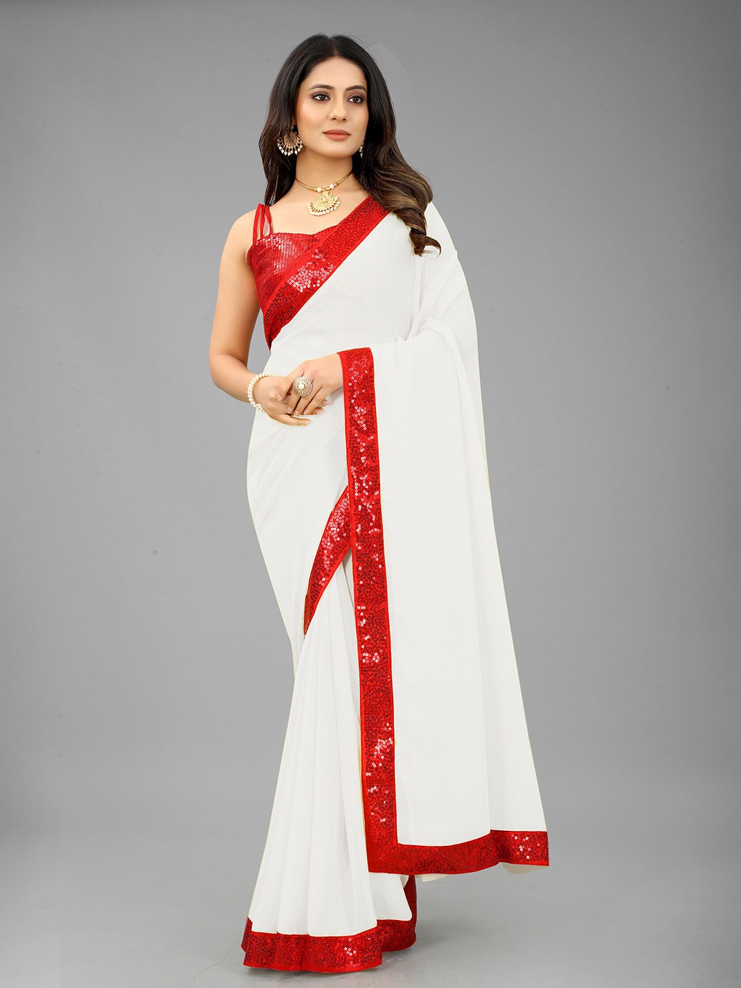 

Reeta Fashion Embellished Pure Georgette Saree, White
