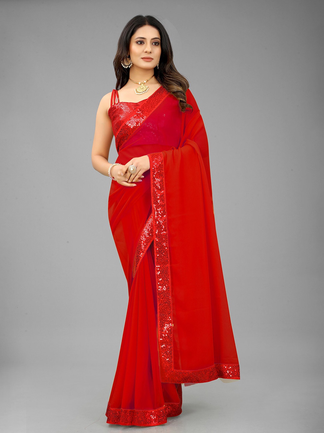 

Reeta Fashion Embellished Pure Georgette Saree, Red