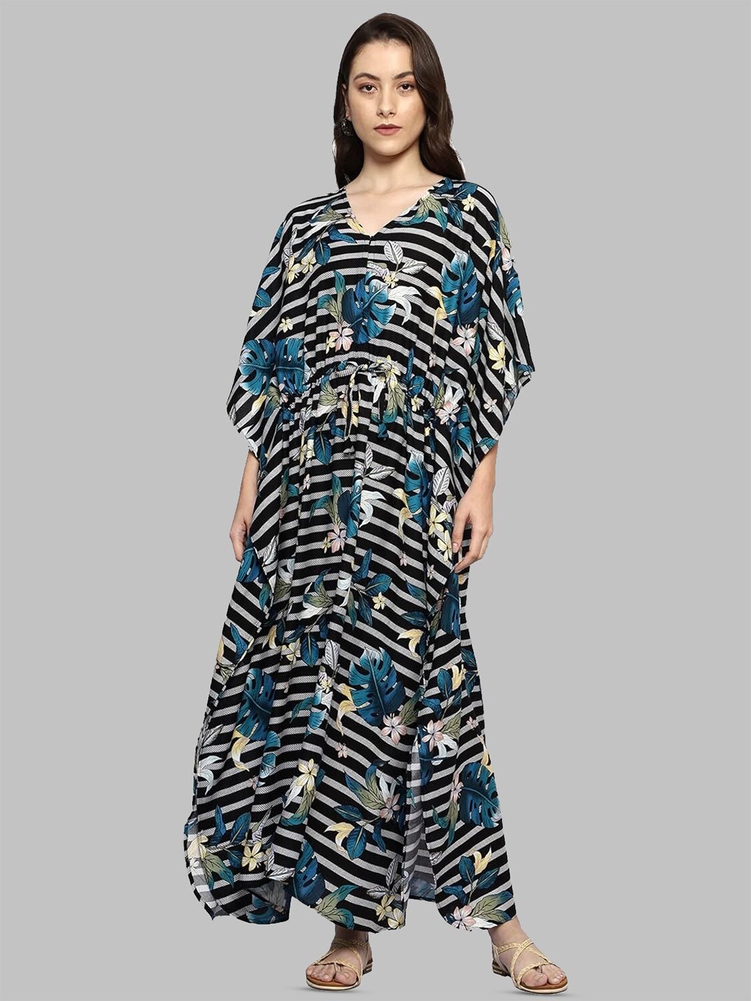

CRAFTBAZAR Floral Printed Maternity Kaftan Maxi Dress, Black