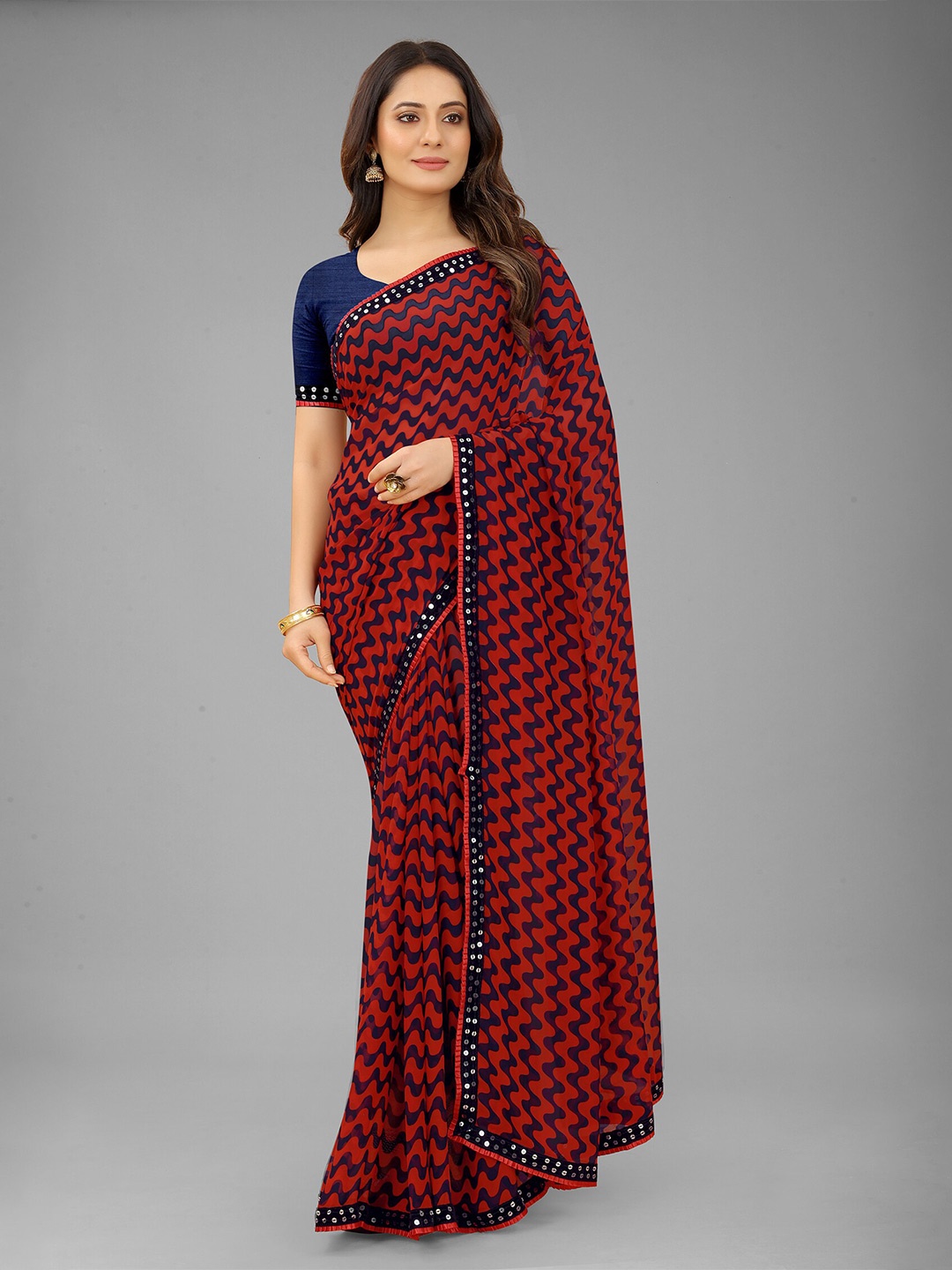 

Reeta Fashion Striped Mirror Work Pure Georgette Saree, Maroon