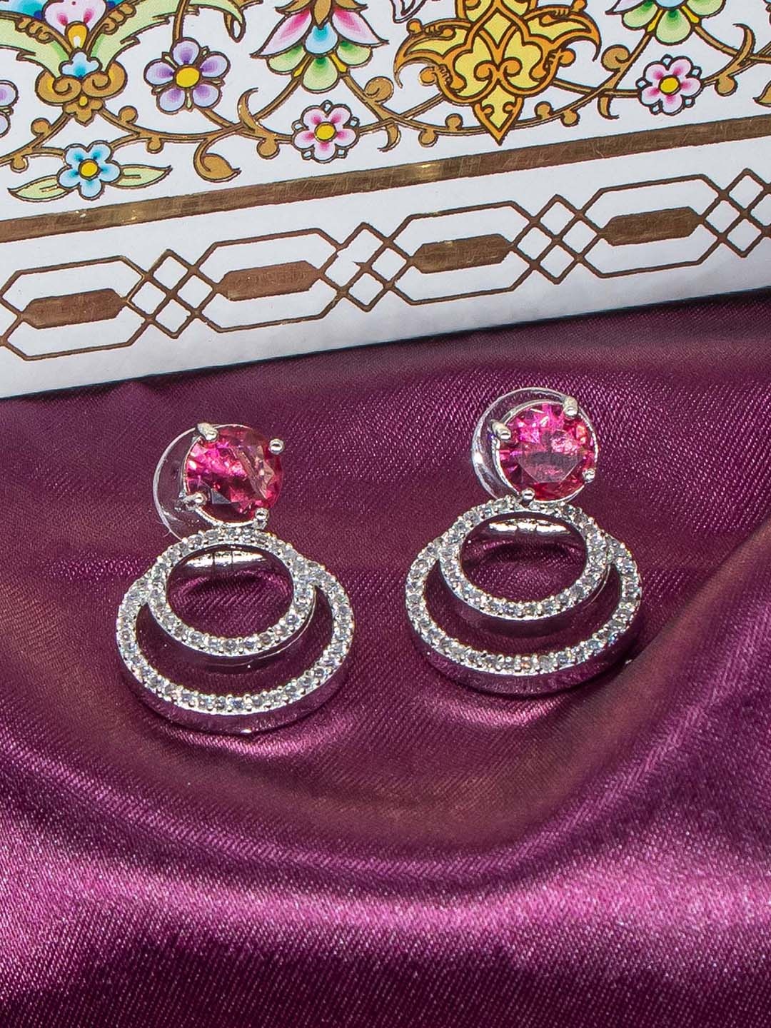 

Manikya Rhodium-Plated American Diamond-Studded Drop Earrings, Silver