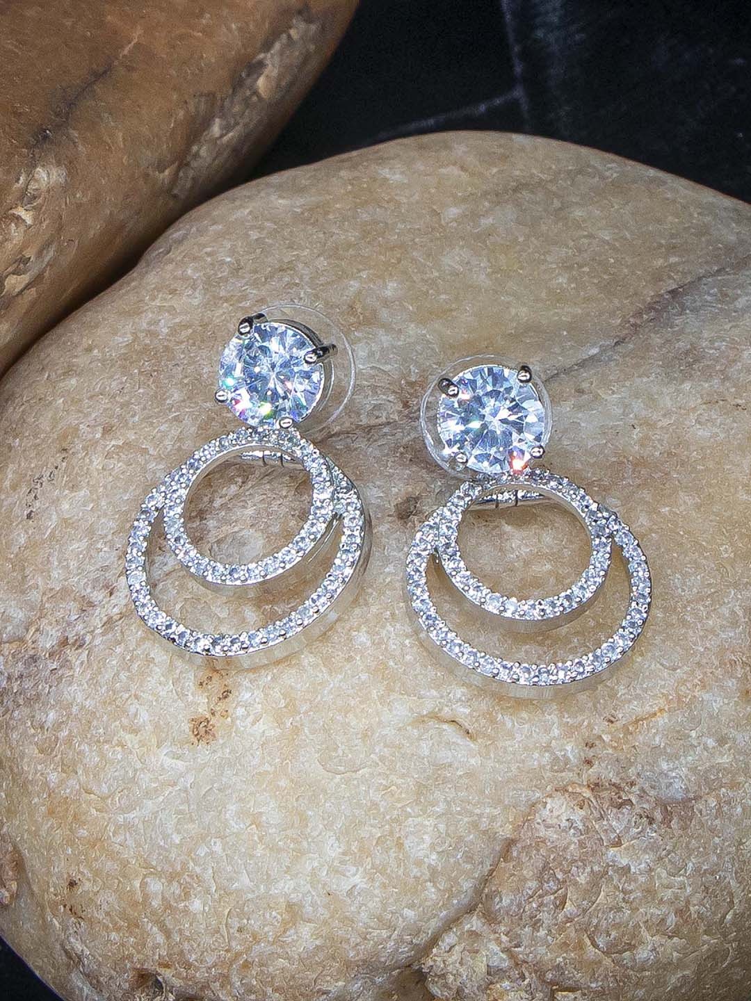 

Manikya Rhodium-Plated Cubic Zirconia Studded Circular Drop Earrings, Silver