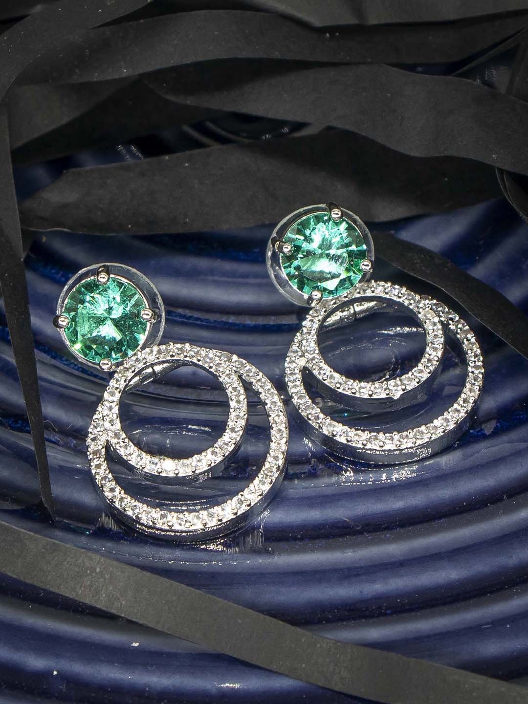 

Manikya Rhodium-Plated Cubic Zirconia Studded Circular Drop Earrings, Silver