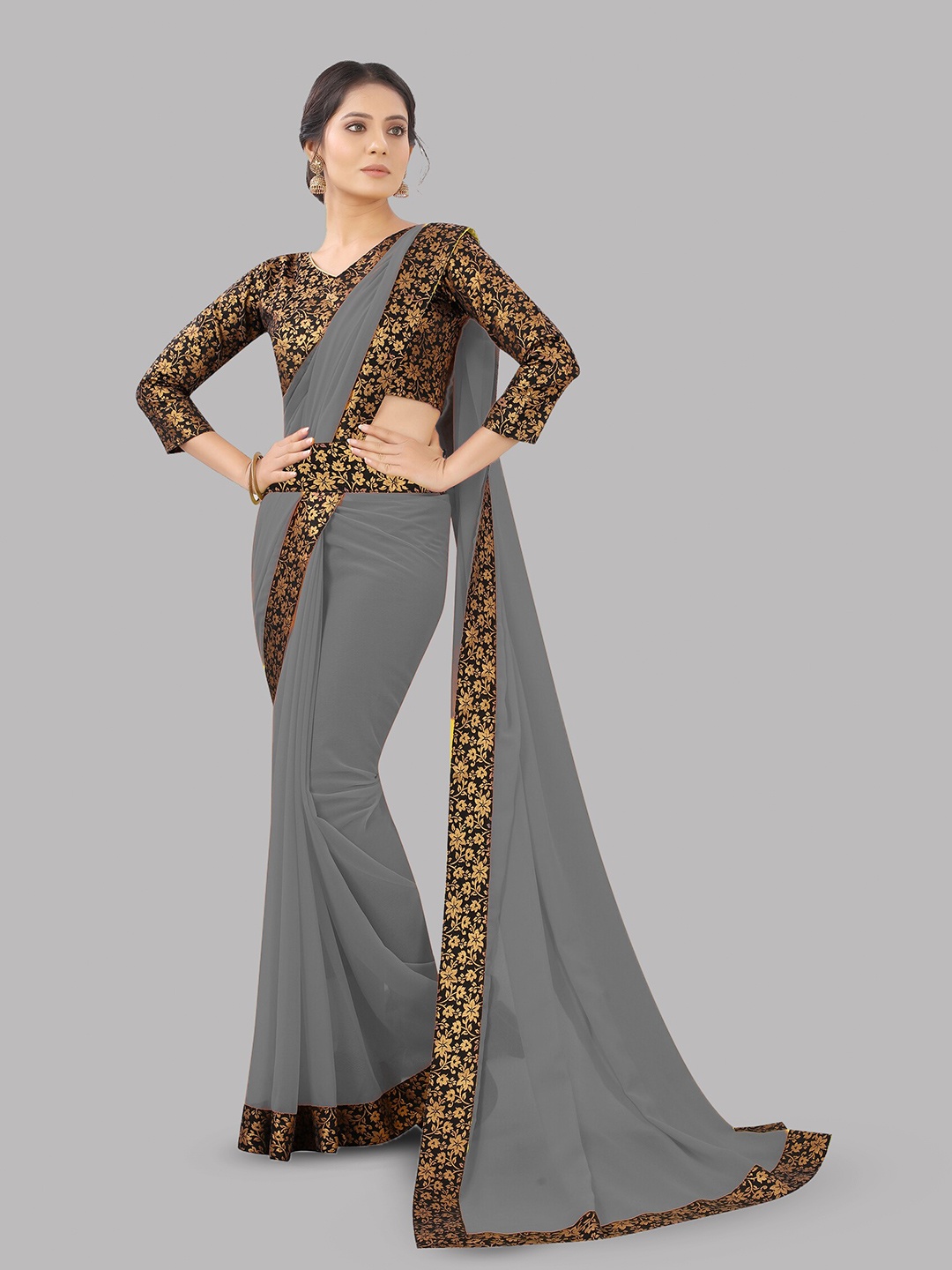 

Reeta Fashion Pure Georgette Jacquard Lace Saree, Grey