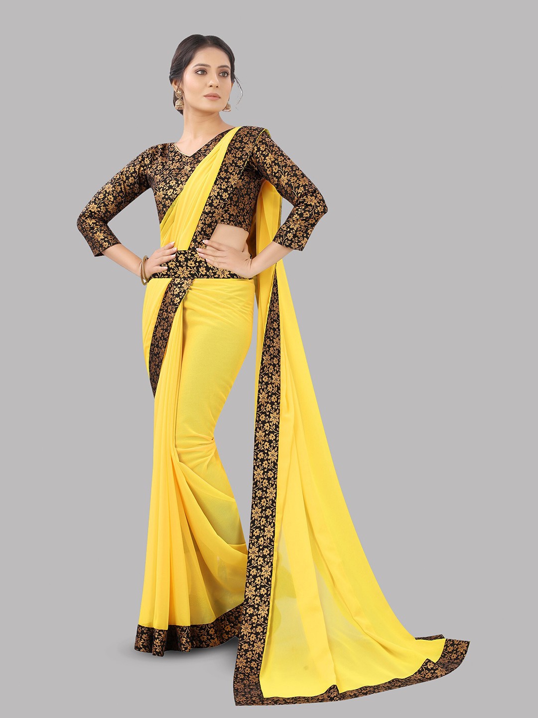 

Reeta Fashion Pure Georgette Jacquard Lace Saree, Yellow