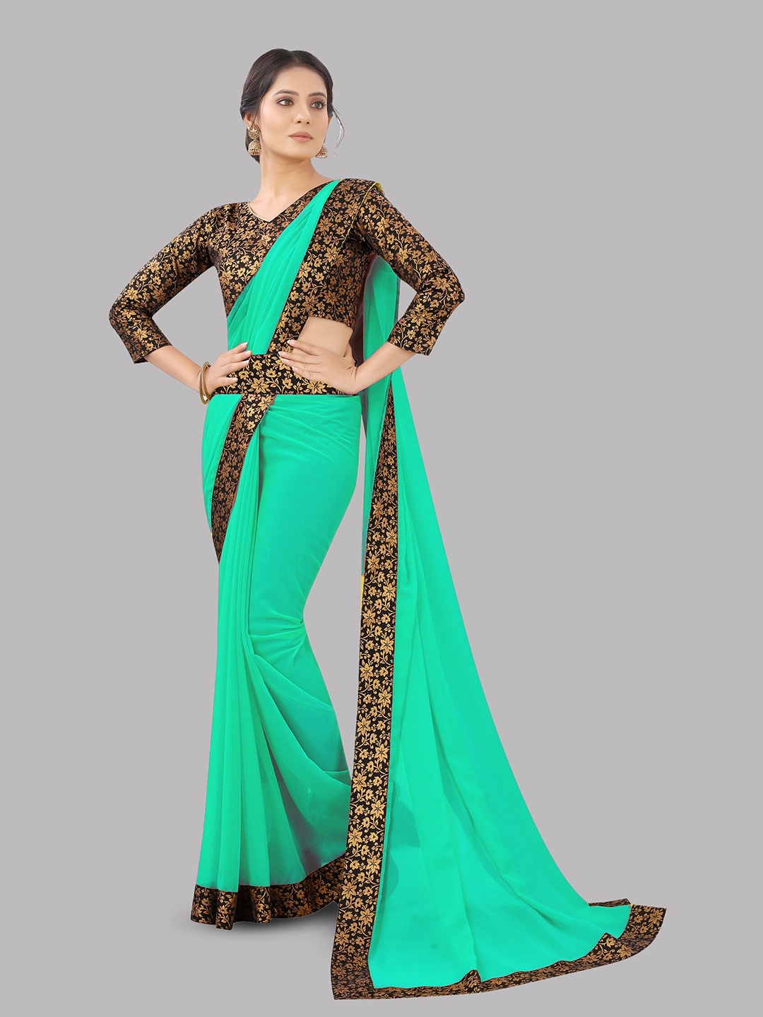 

Reeta Fashion Pure Georgette Jacquard Lace Saree, Blue