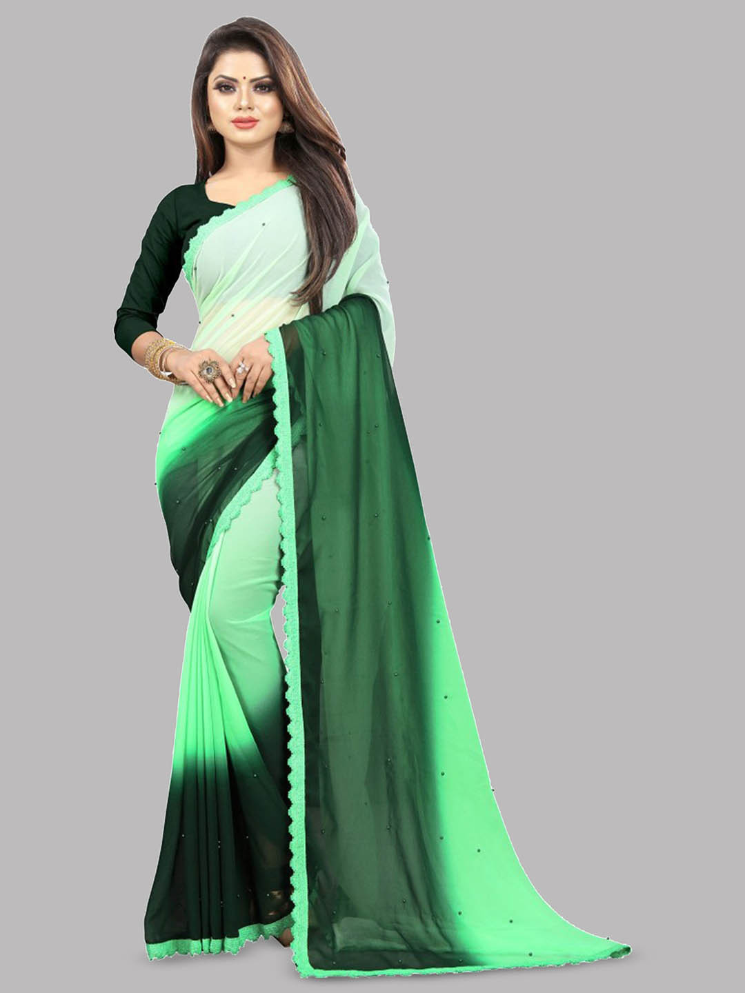 

Reeta Fashion Ombre Beads and Stones Pure Georgette Saree, Green