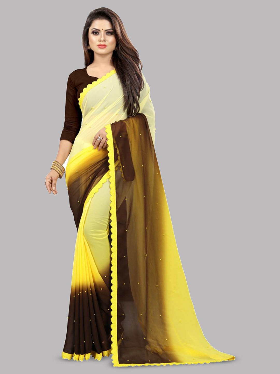 

Reeta Fashion Ombre Beads and Stones Pure Georgette Saree, Yellow