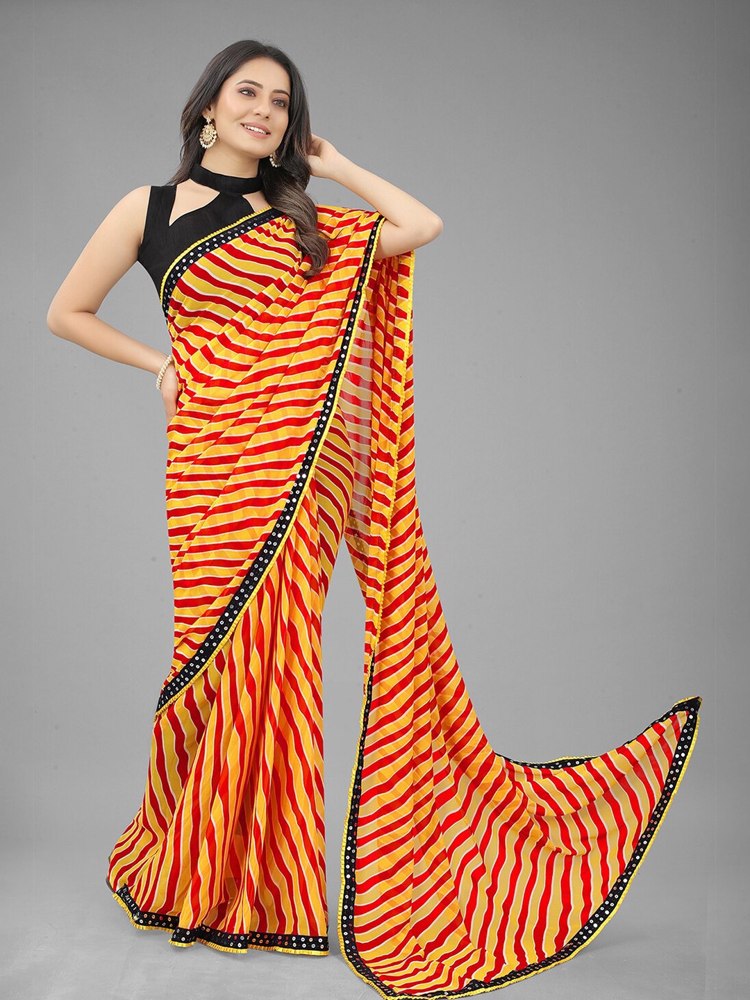 

Reeta Fashion Leheriya Printed Pure Georgette Saree, Red