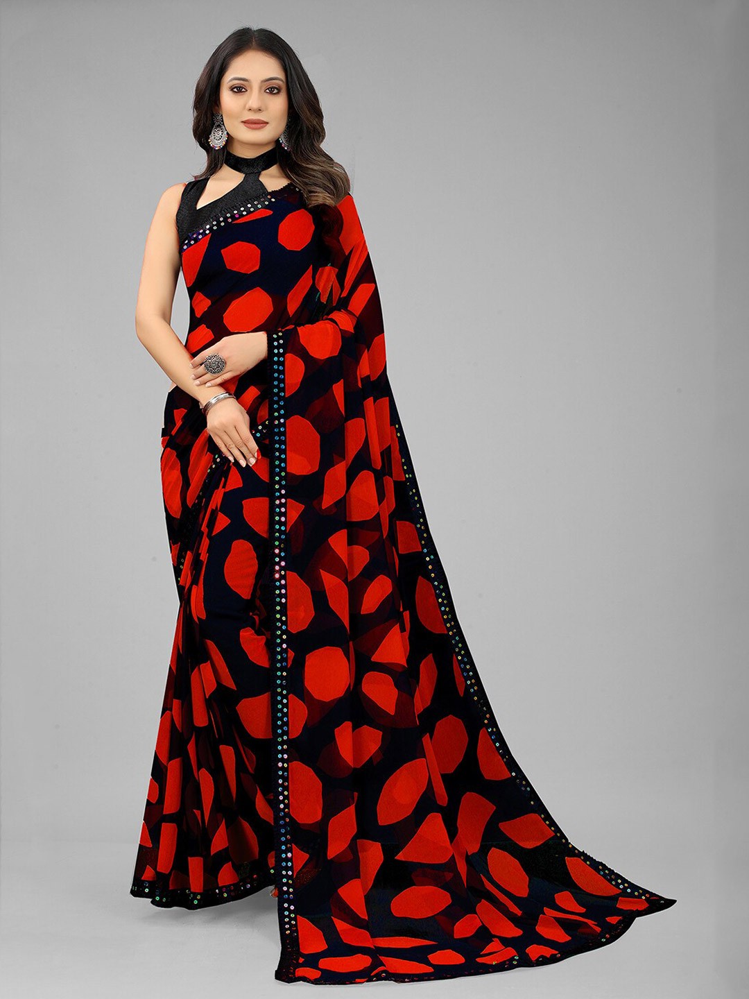 

Reeta Fashion Geometric Printed Pure Georgette Saree, Red