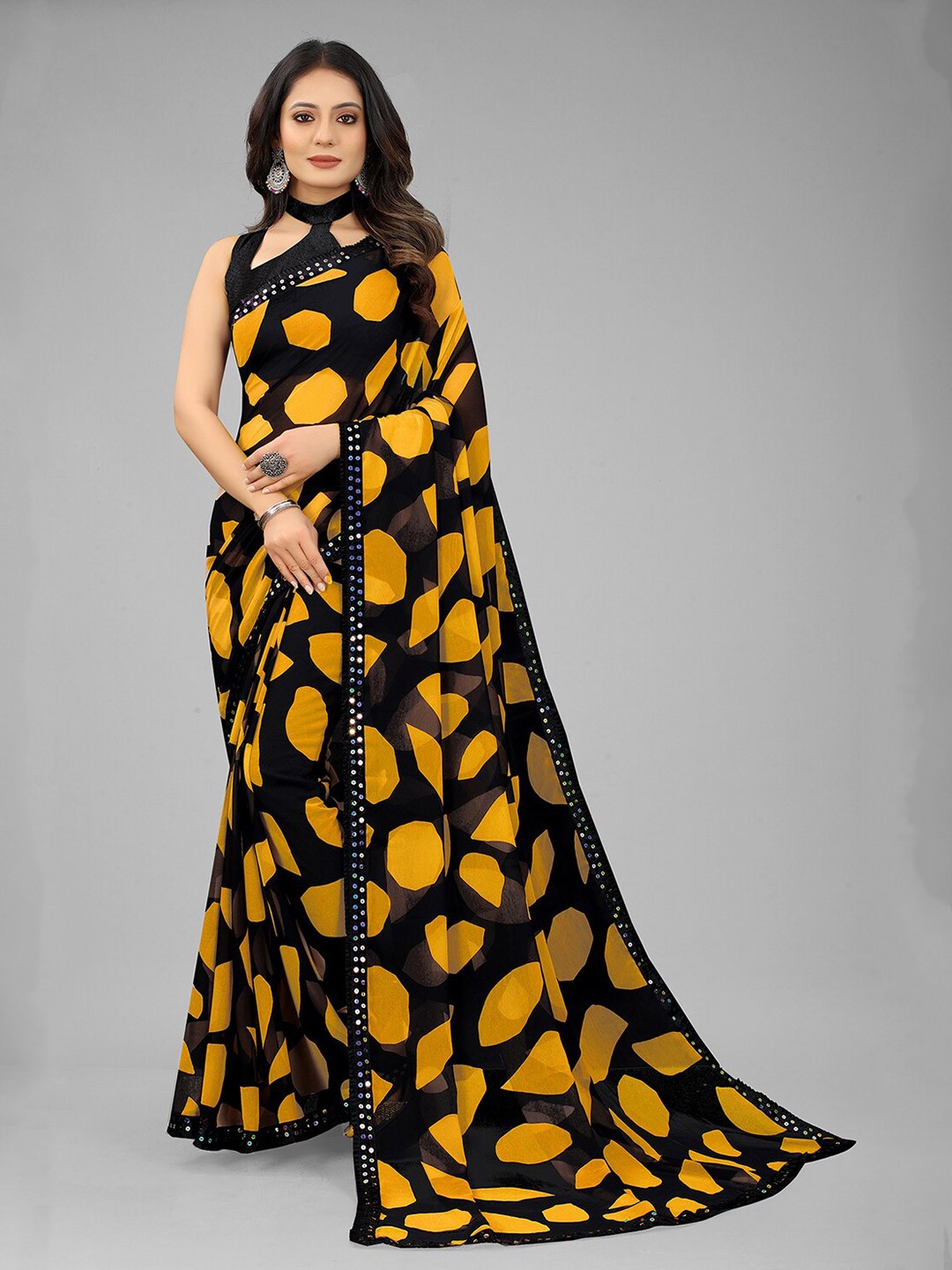 

Reeta Fashion Geometric Printed Pure Georgette Saree, Yellow