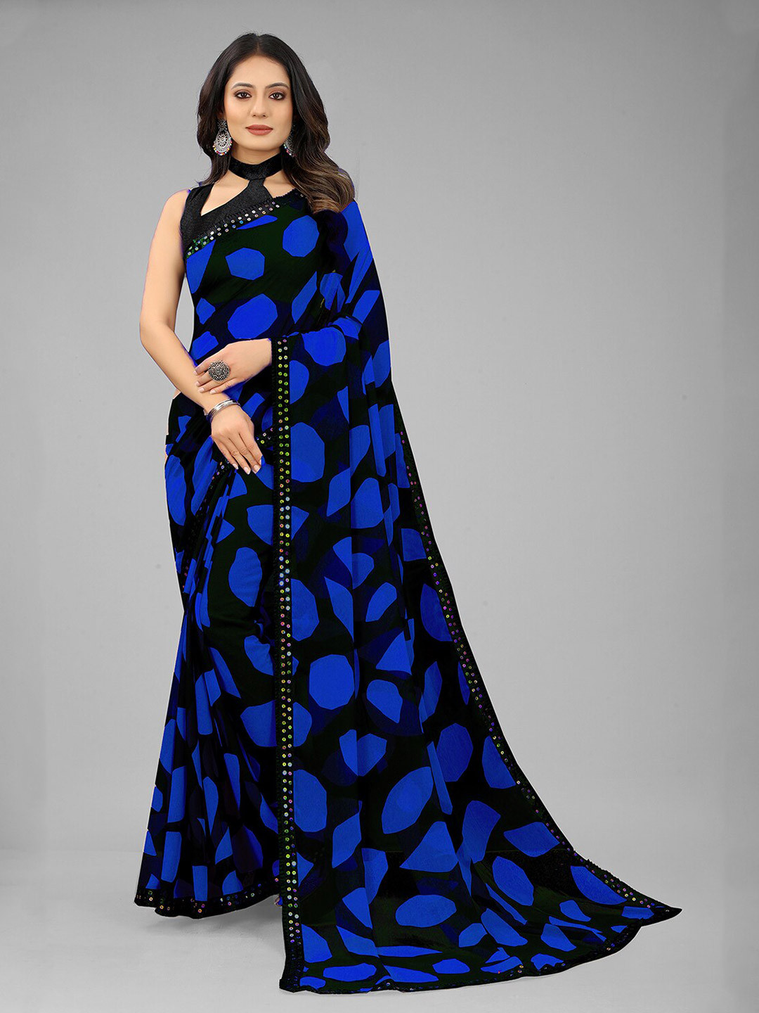 

Reeta Fashion Geometric Printed Pure Georgette Saree, Blue