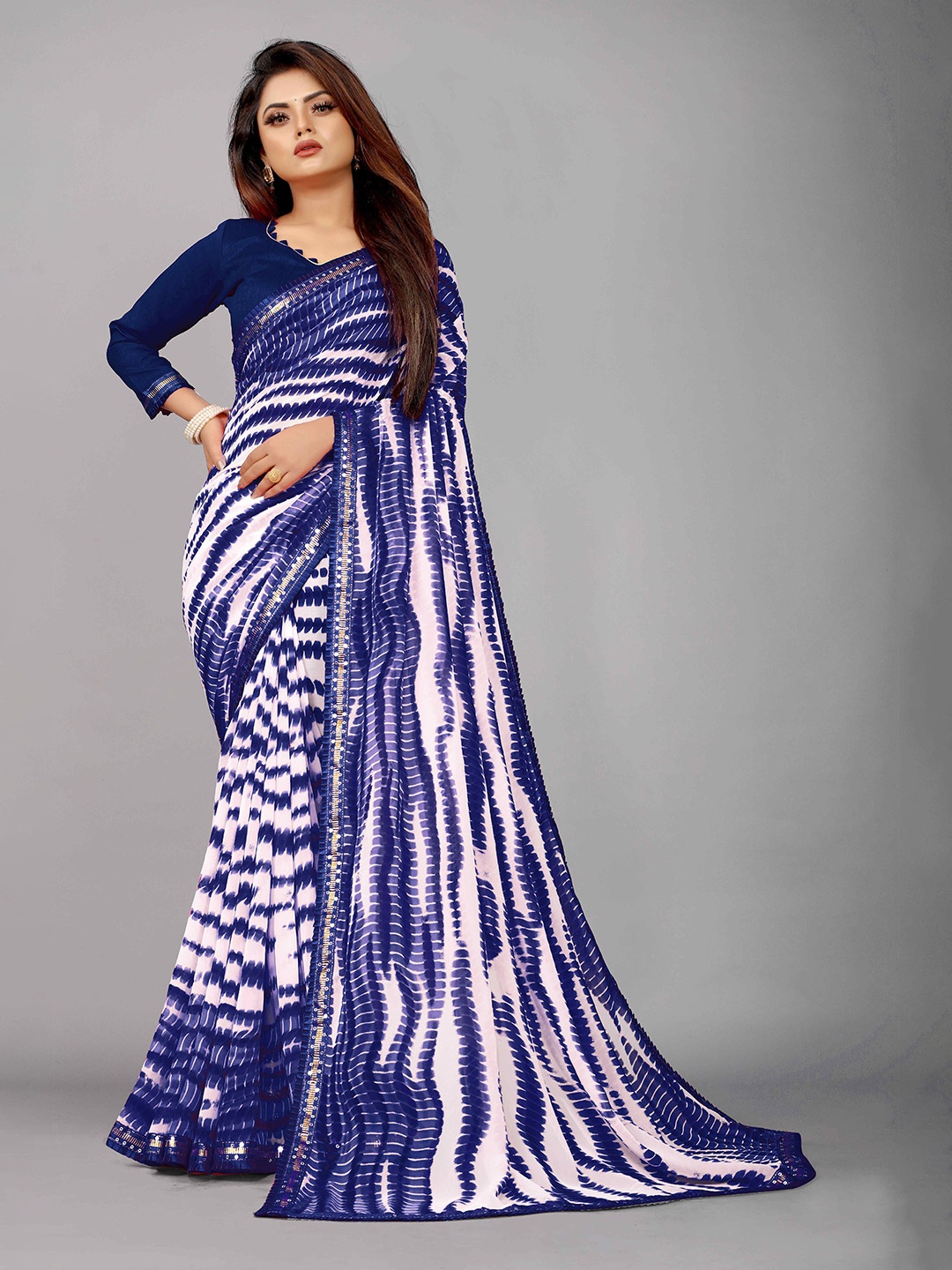 

Reeta Fashion Abstract Printed Pure Georgette Saree, Navy blue