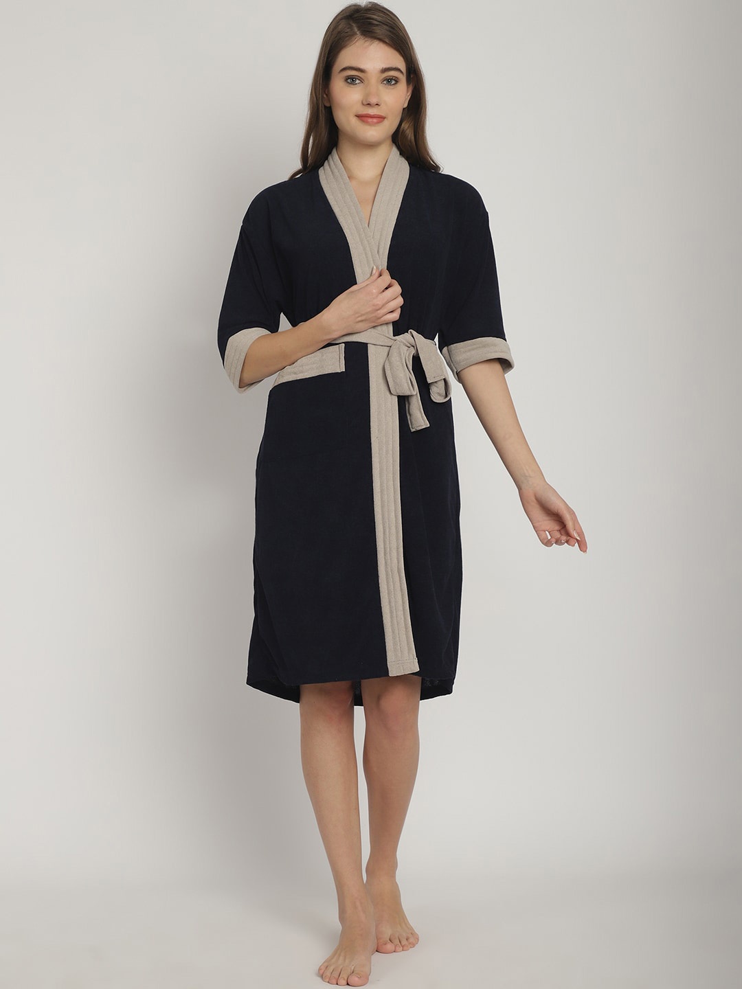 

ELEVANTO Women Bath Robe, Navy blue