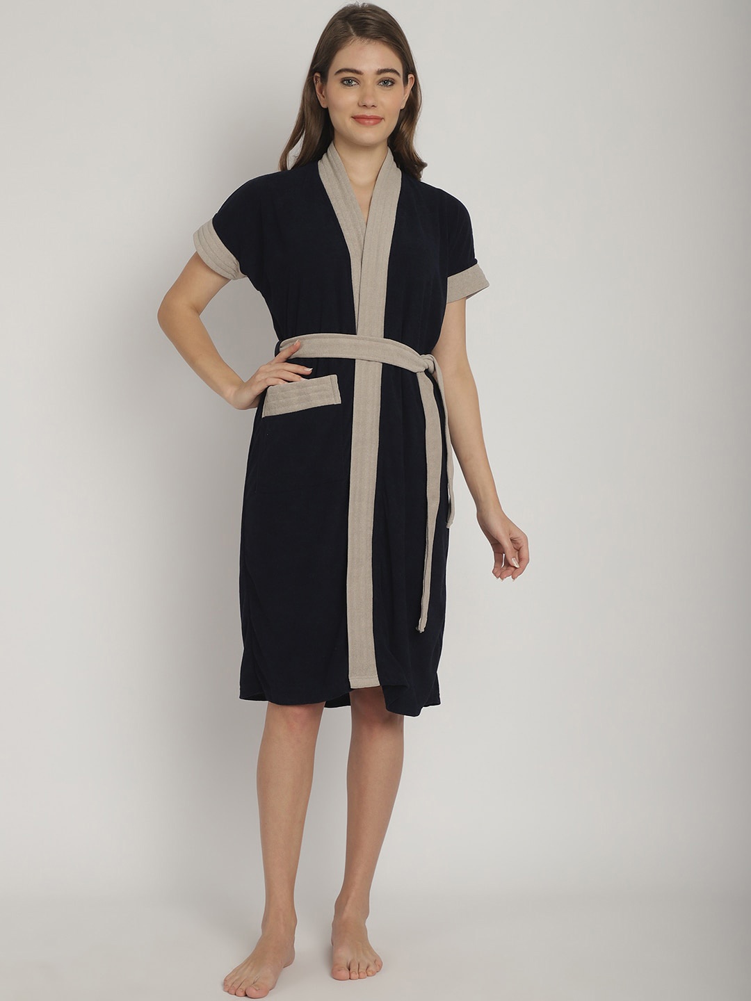 

ELEVANTO Women Bath Robe, Navy blue