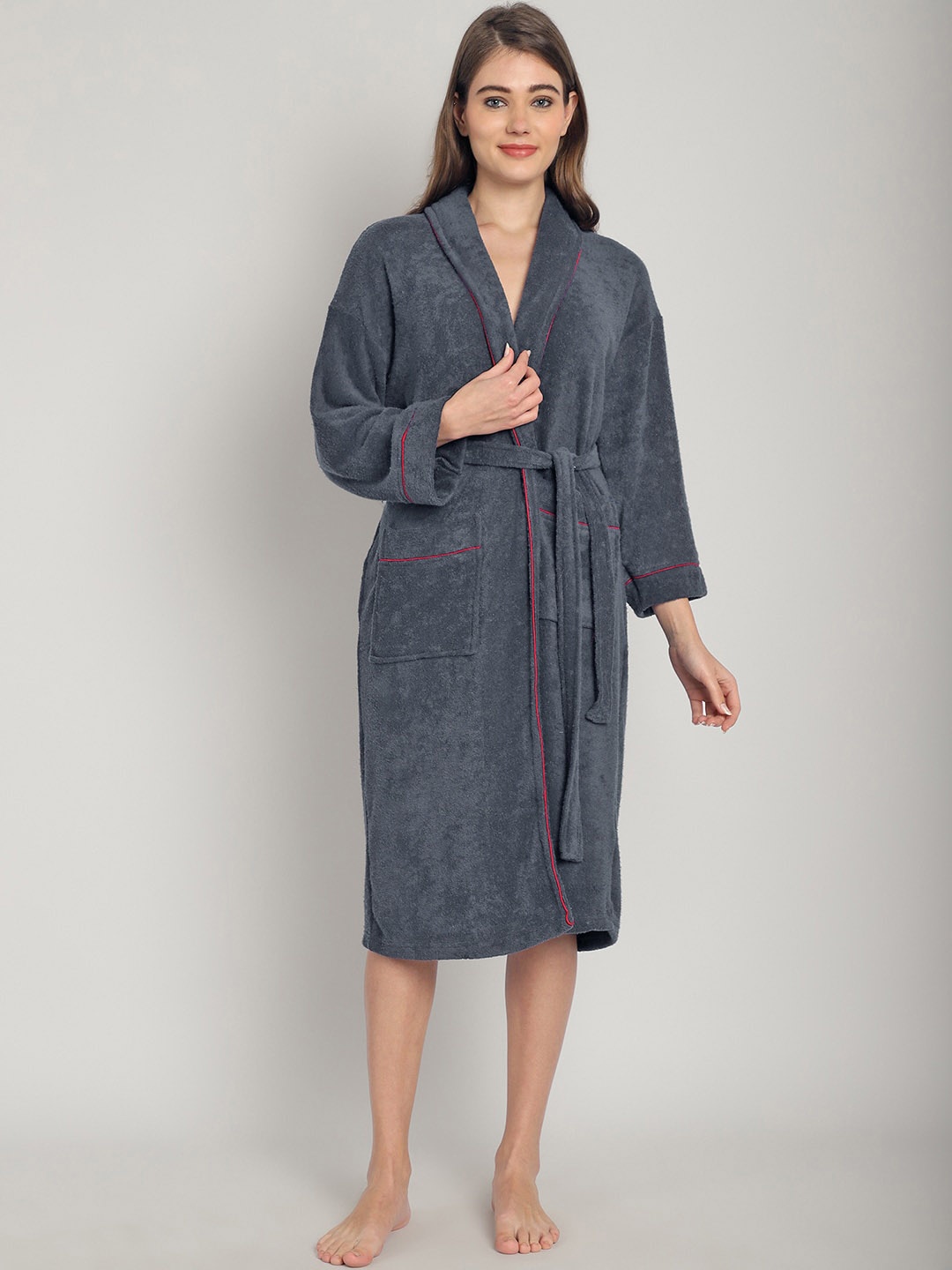 

ELEVANTO Women Bath Robe, Grey