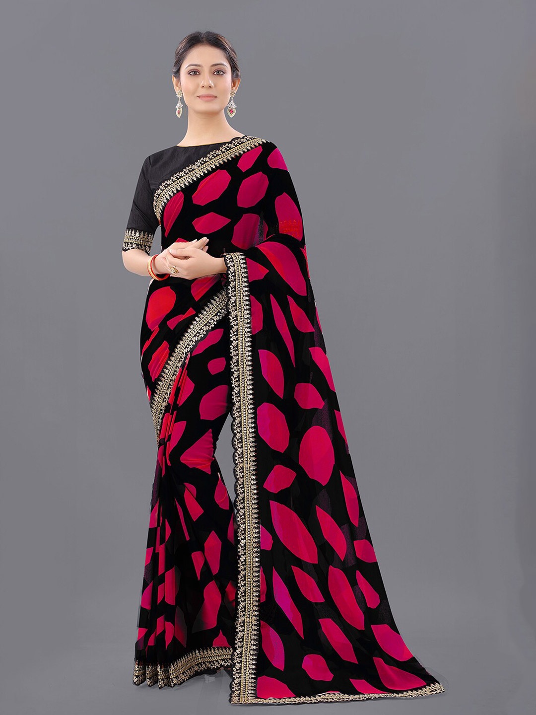 

Reeta Fashion Abstract Printed Pure Georgette Saree, Red