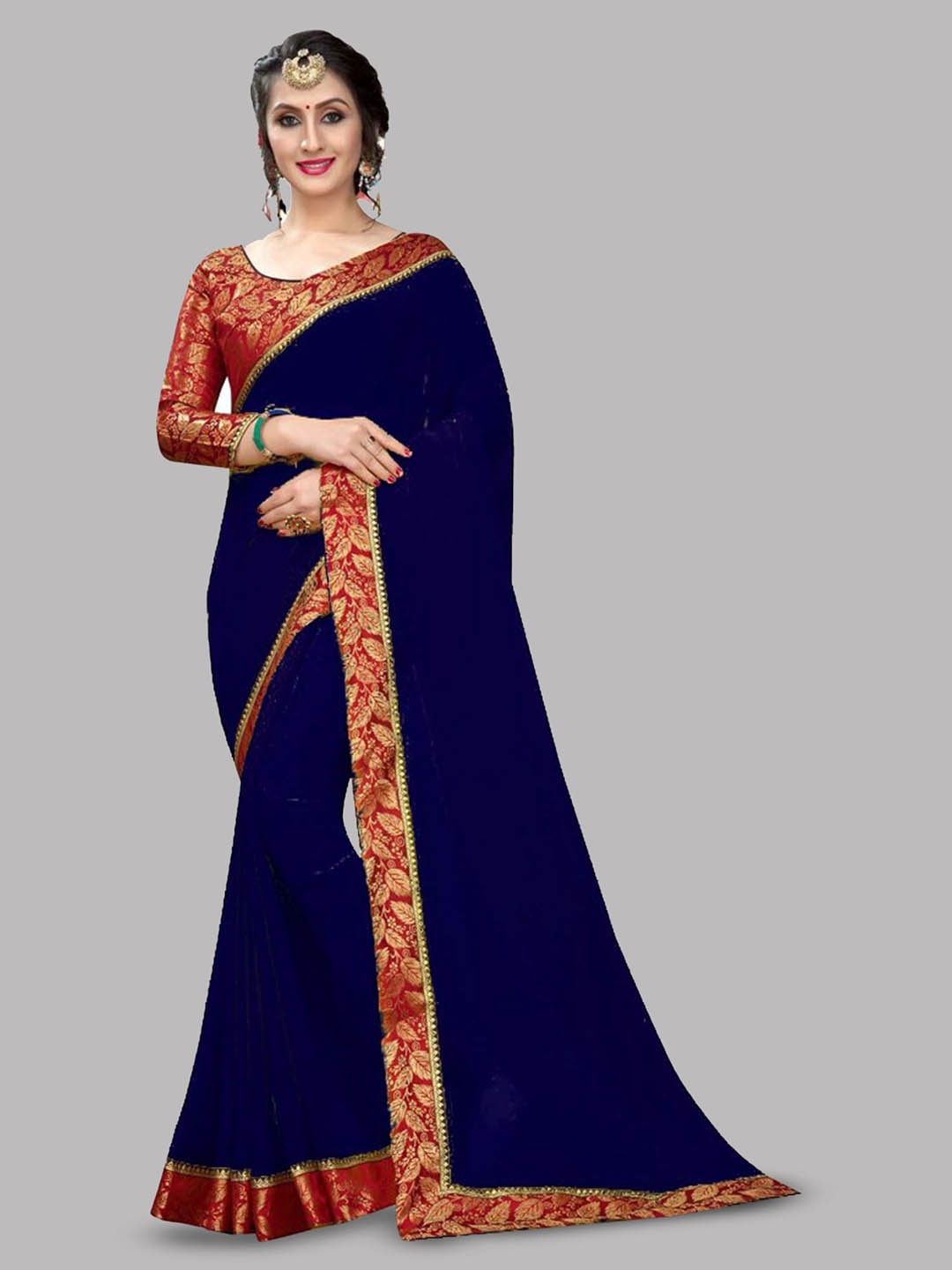 

Reeta Fashion Pure Georgette Jacquard Lace Saree, Navy blue
