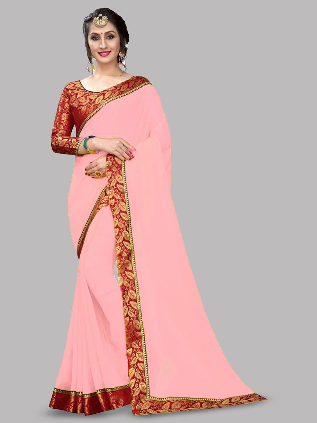 

Reeta Fashion Pure Georgette Jacquard Lace Saree, Pink