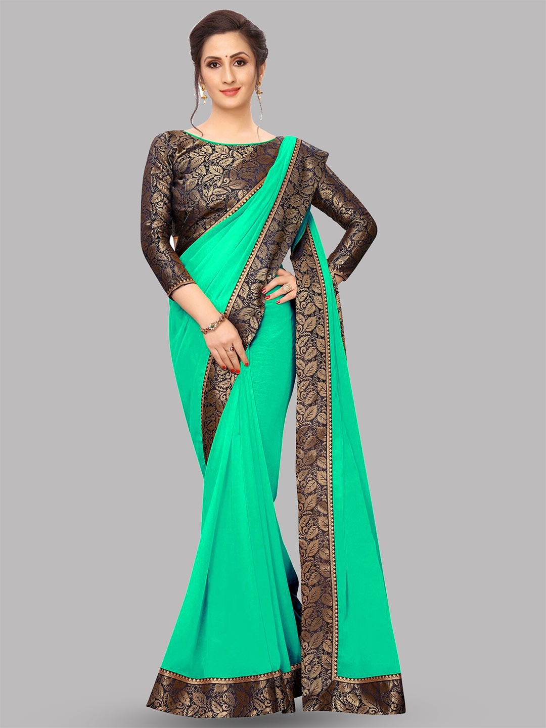 

Reeta Fashion Zari Pure Georgette Saree, Turquoise blue
