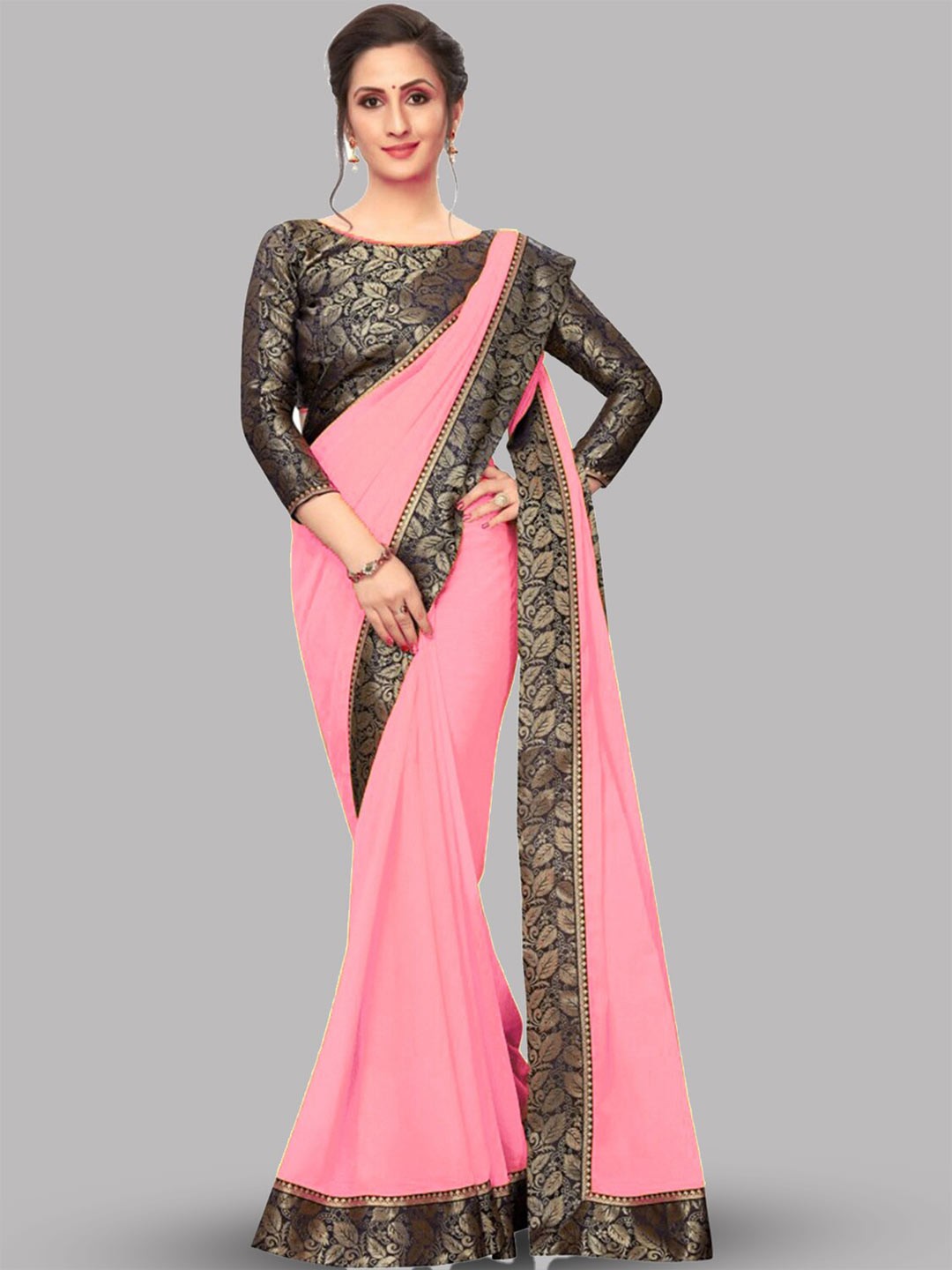 

Reeta Fashion Zari Pure Georgette Saree, Pink