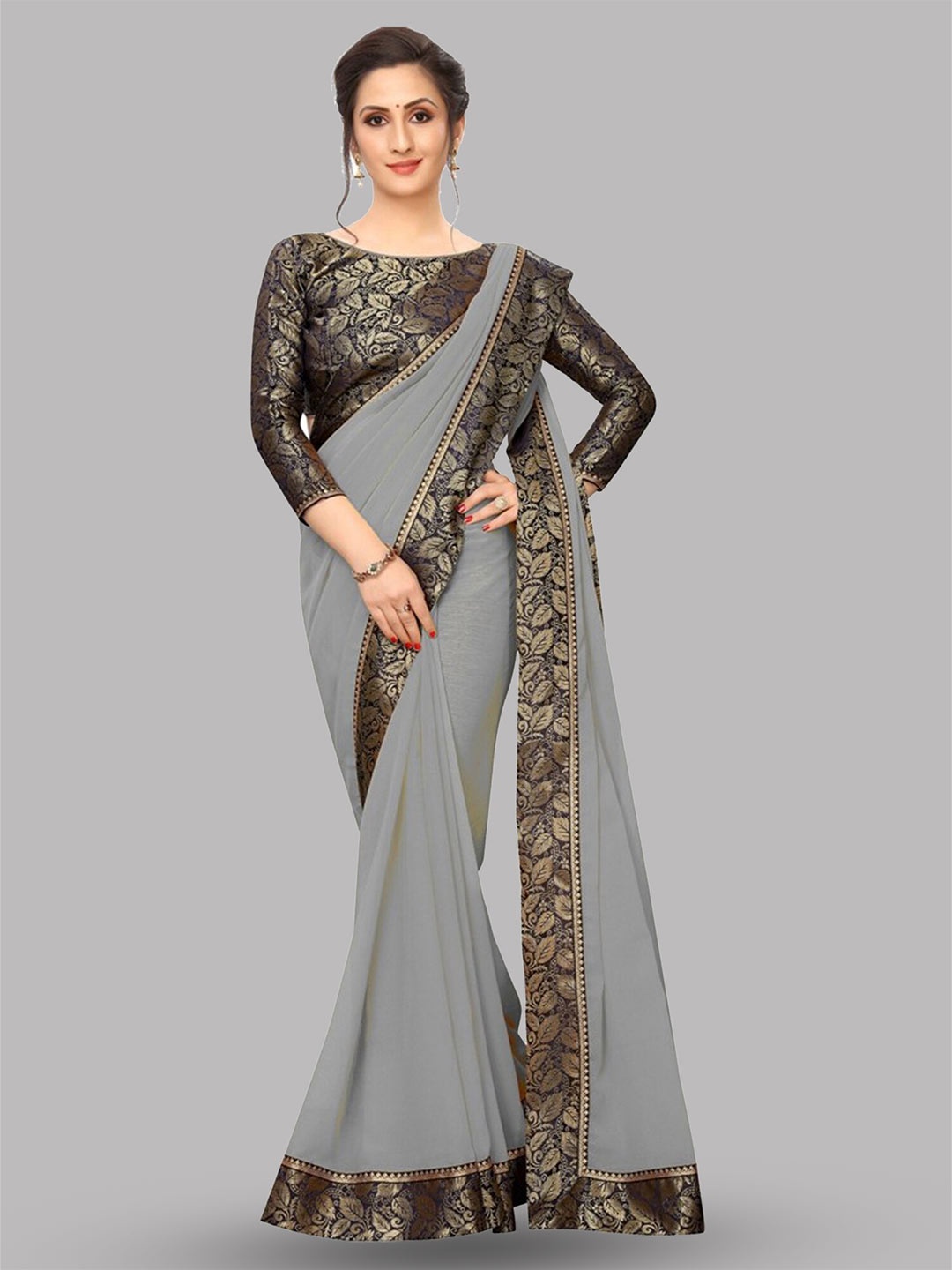 

Reeta Fashion Woven Design Pure Georgette Saree, Grey