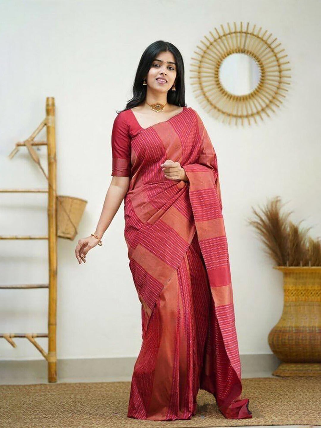 

Anjaneya Sarees Woven Design Designer Banarasi Saree, Red