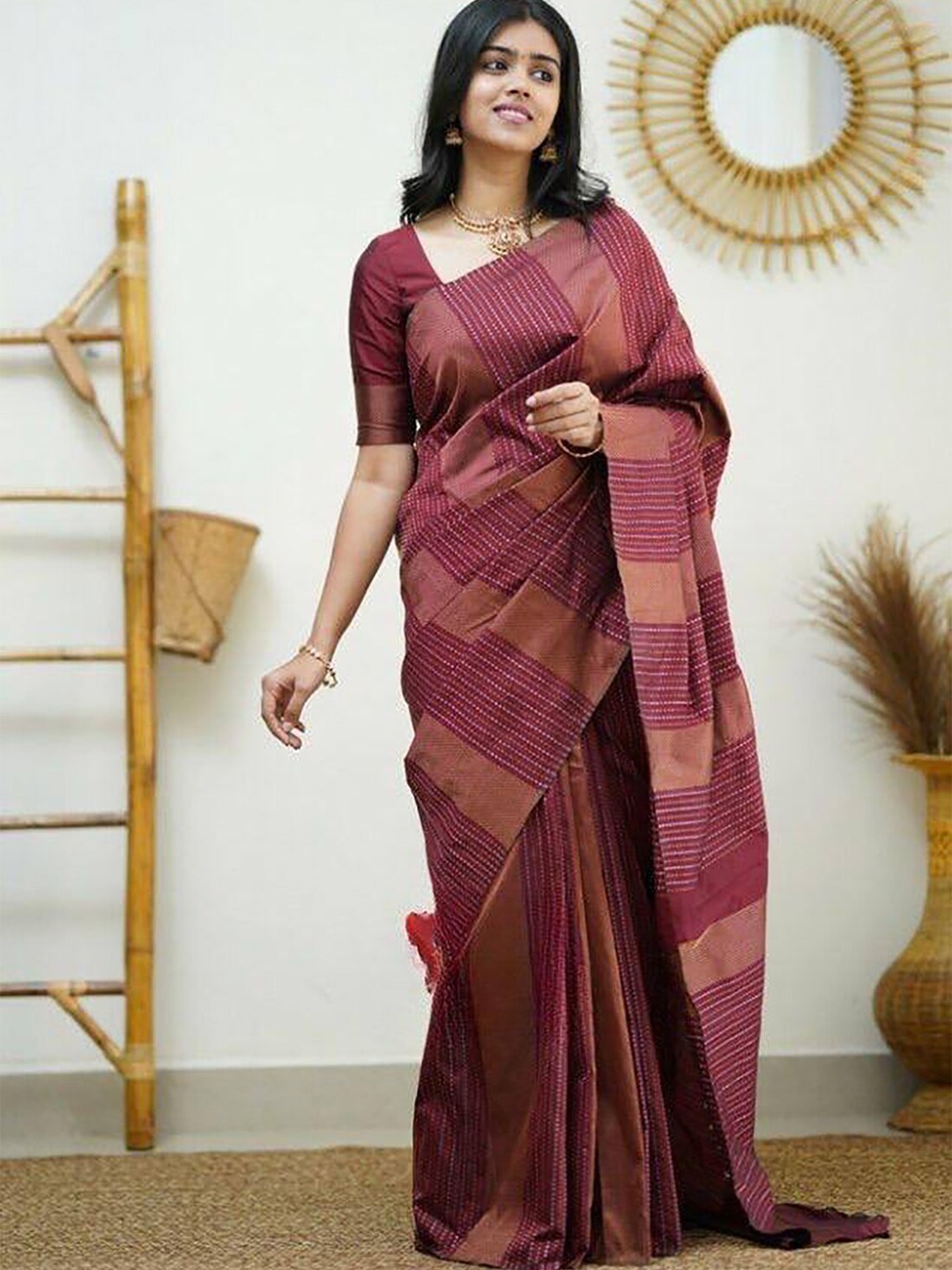 

Anjaneya Sarees Ethnic Woven Design Silk Banarasi Saree, Maroon