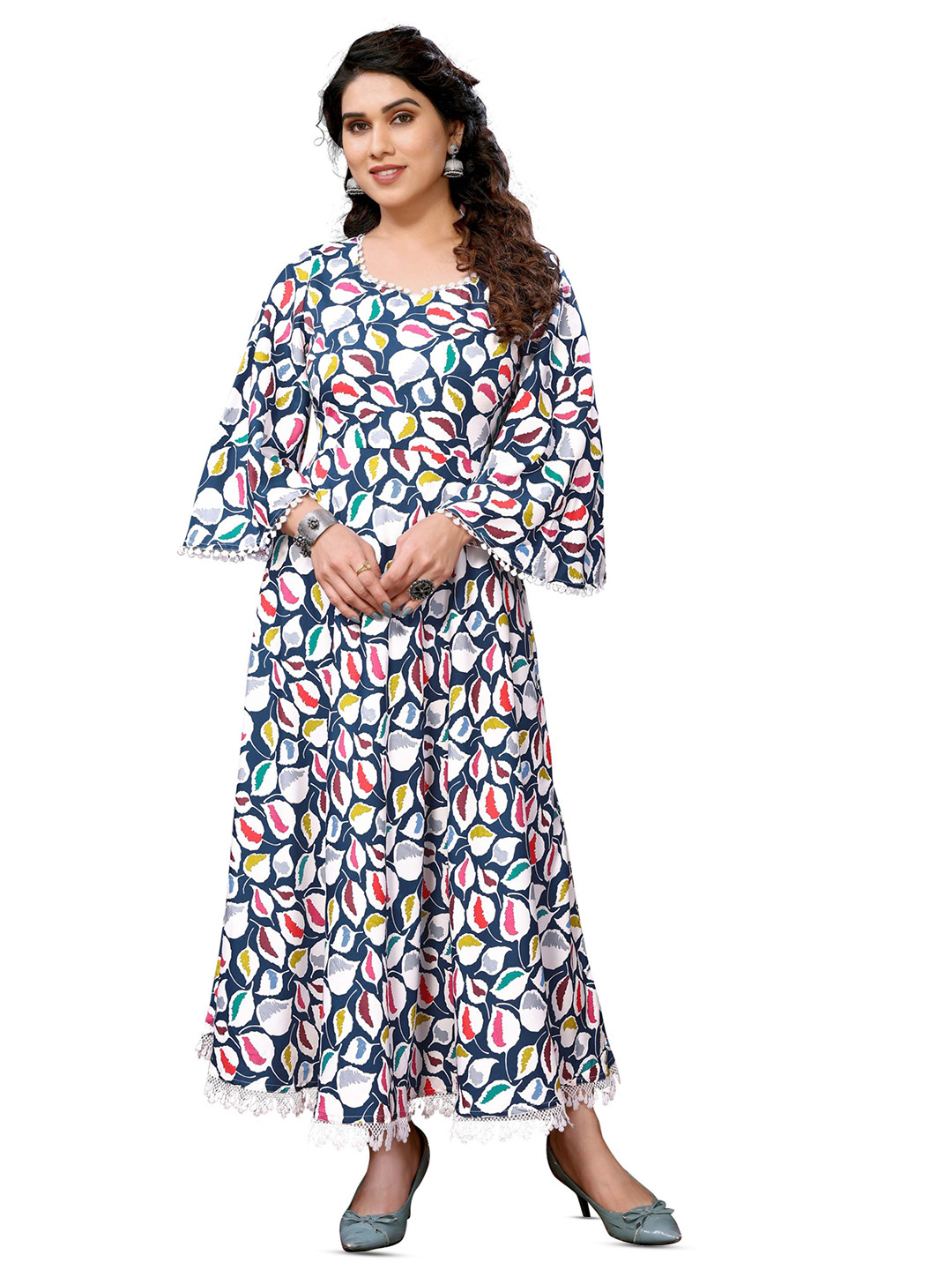 

Titanium Silk Industries Floral Printed Fit & Flare Maxi Dress, Grey