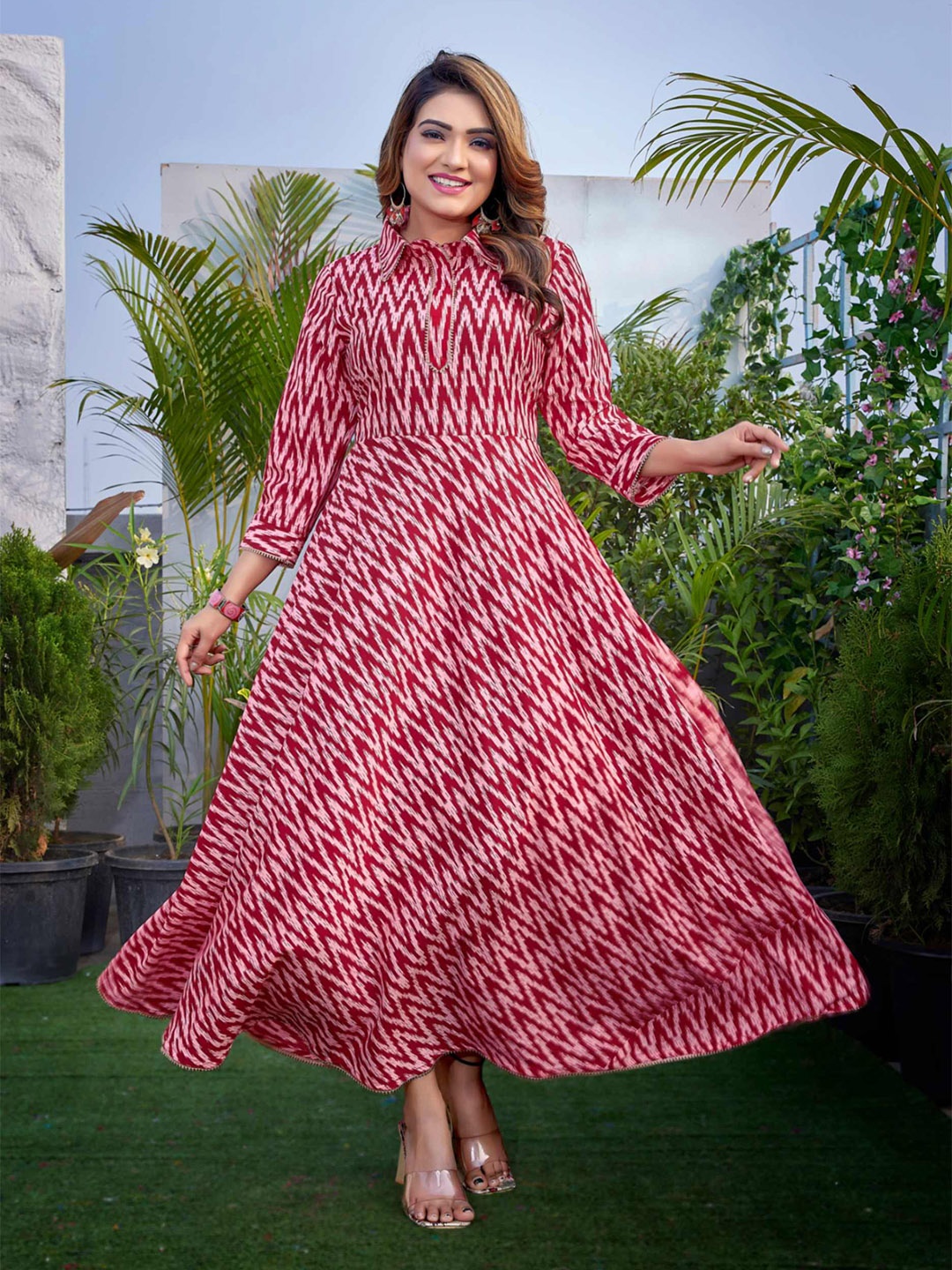 

Titanium Silk Industries Chevron Printed Maxi Dress, Maroon