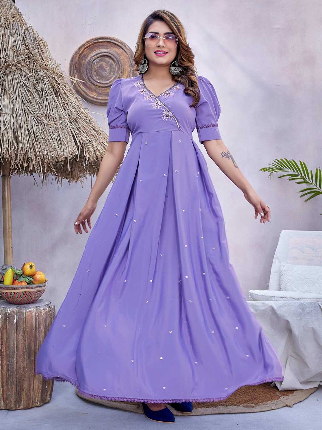 

Titanium Silk Industries Embellished Silk Maxi Dress, Purple