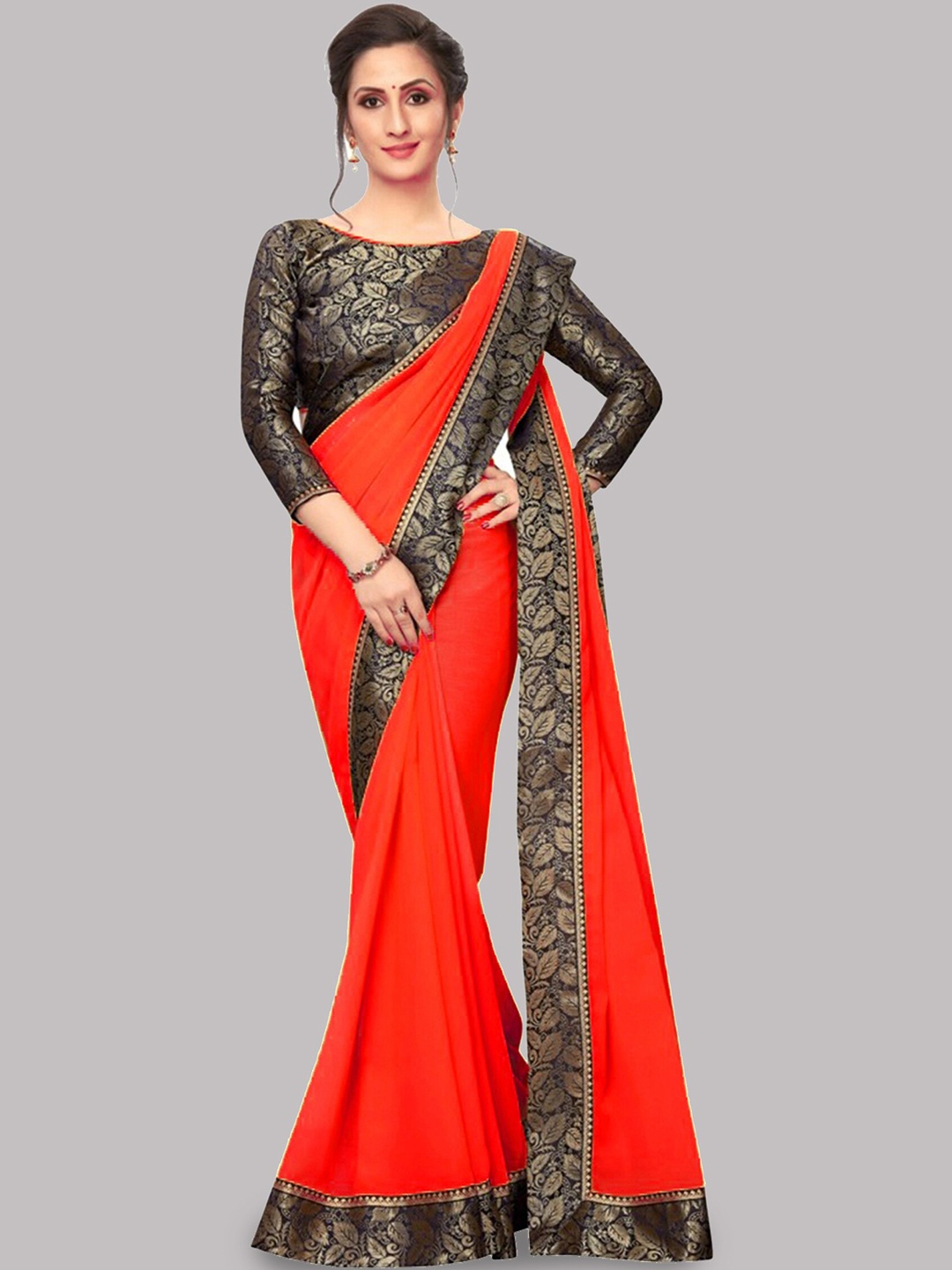 

Reeta Fashion Zari Pure Georgette Saree, Orange