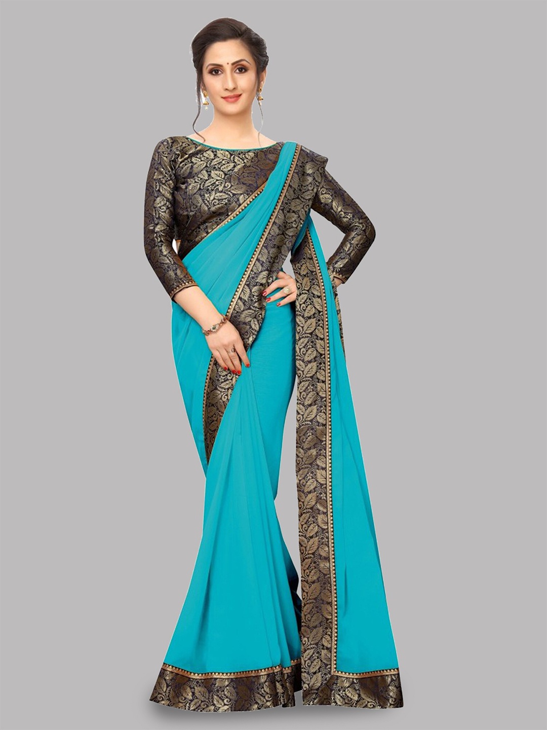 

Reeta Fashion Zari Pure Georgette Saree, Turquoise blue