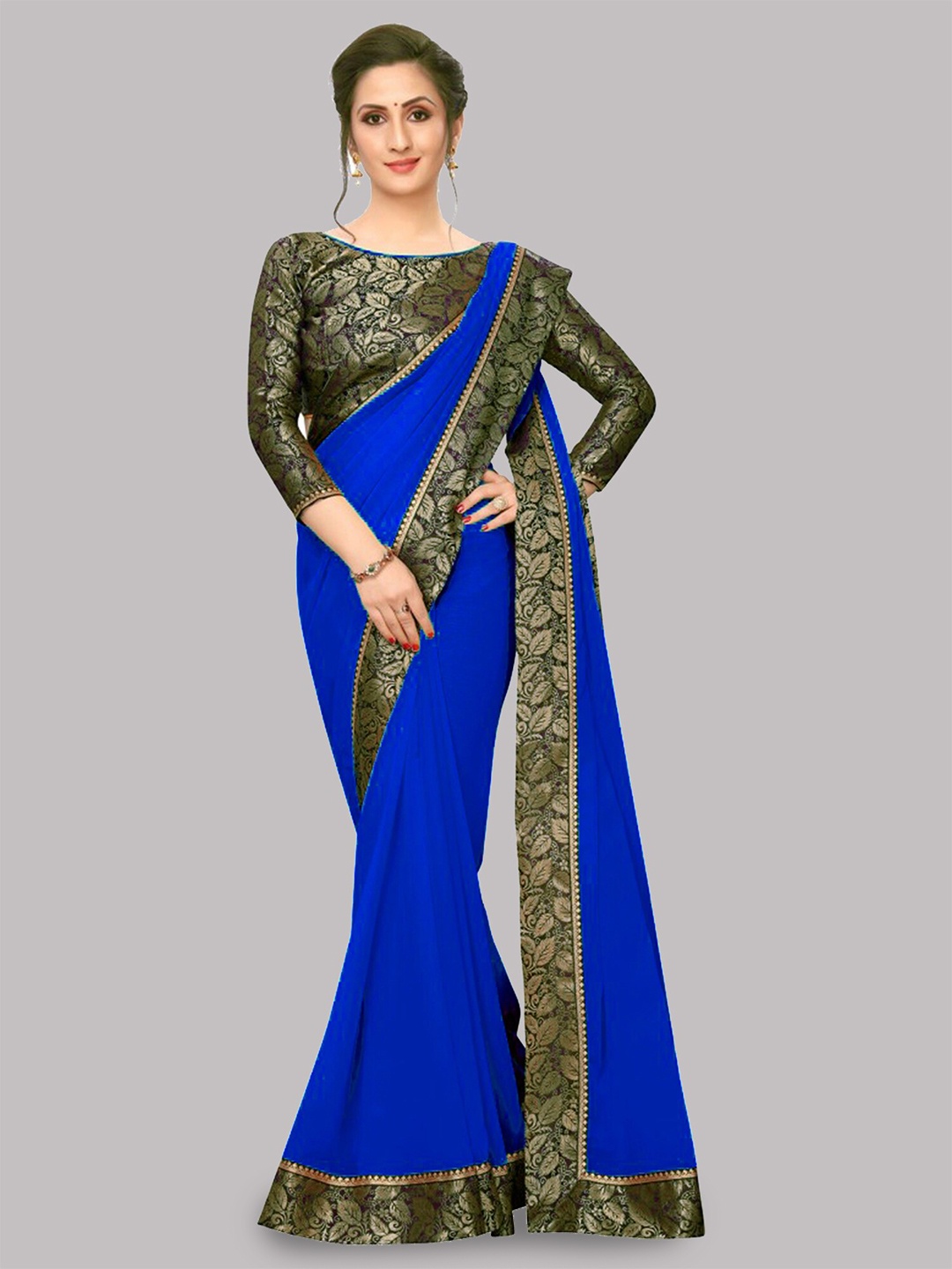 

Reeta Fashion Pure Georgette Jacquard Lace Saree, Blue
