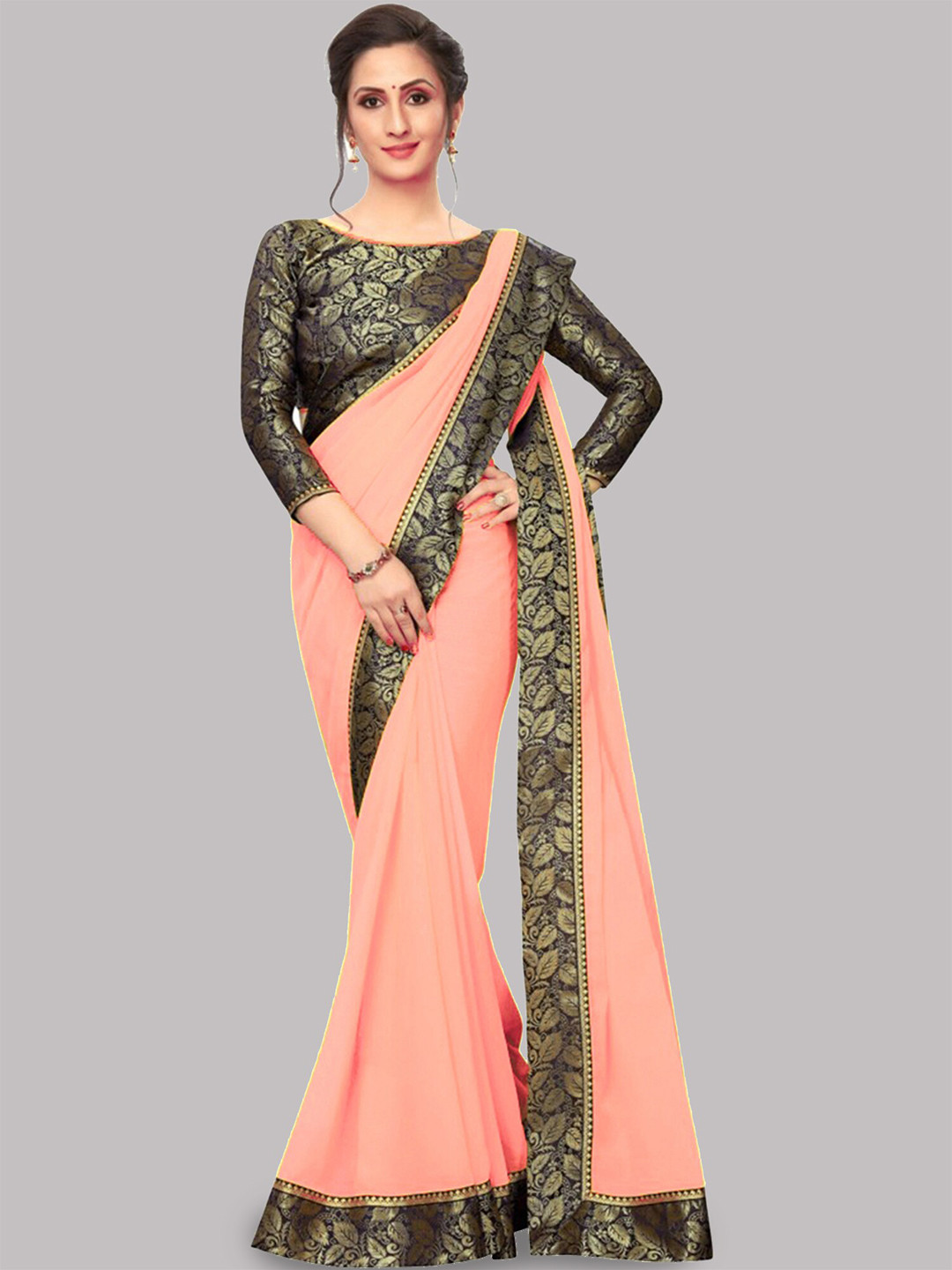 

Reeta Fashion Pure Georgette Jacquard Lace Saree, Peach