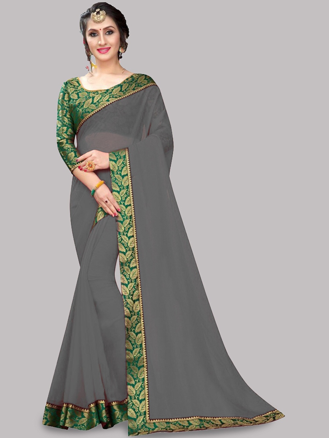 

Reeta Fashion Pure Georgette Jacquard Lace Saree, Grey