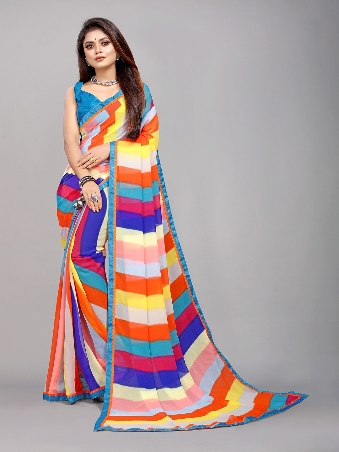 

Reeta Fashion Striped Pure Georgette Saree, Blue