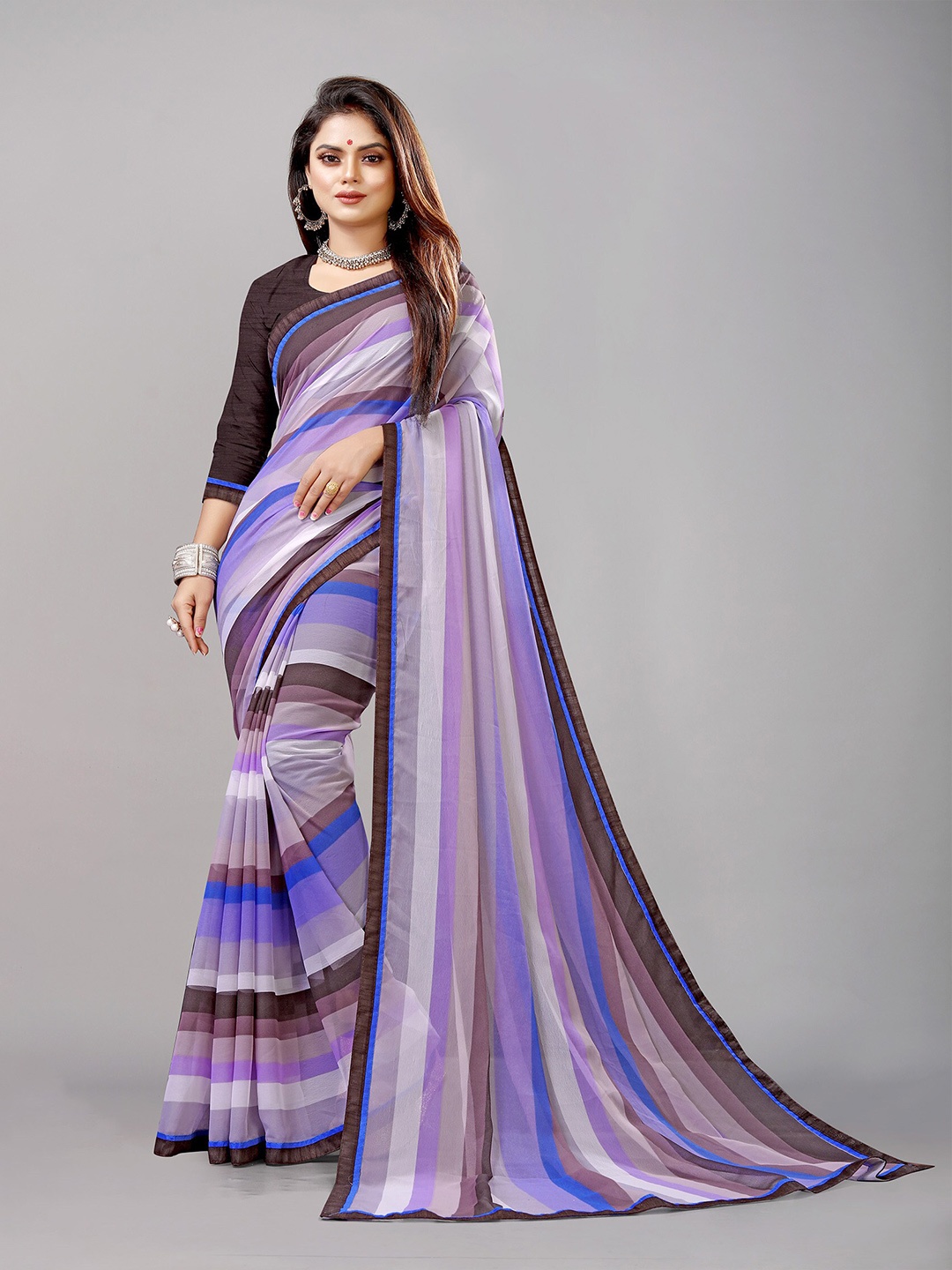 

Reeta Fashion Striped Pure Georgette Saree, Lavender